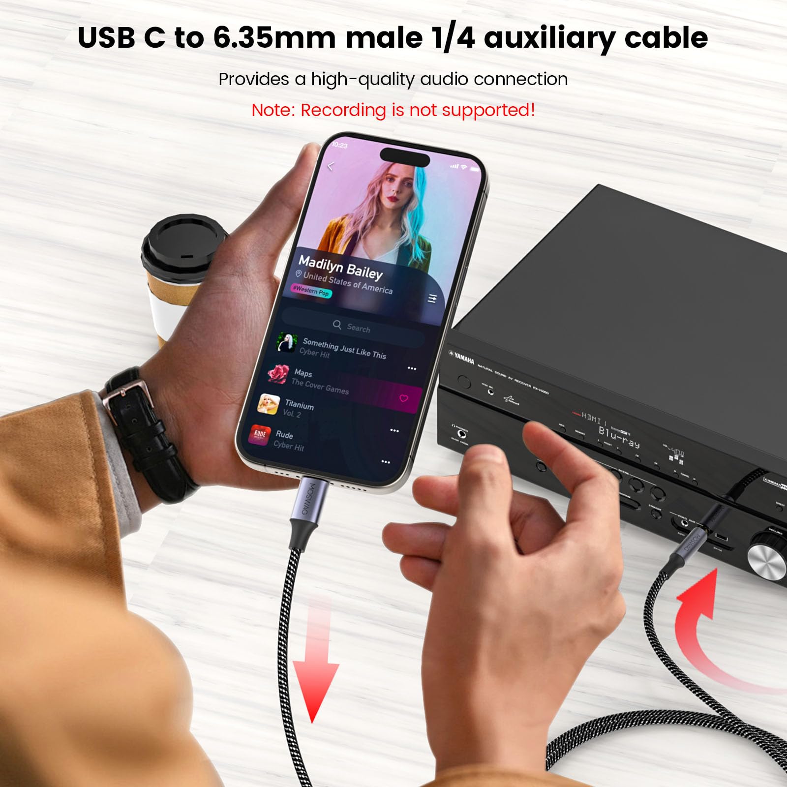 Foto 7 pulgar | Adaptador De Cable Estéreo De Audio Usb C A 6 35 Mm 1/4 Trs Moswag De 5 M - Venta Internacional.