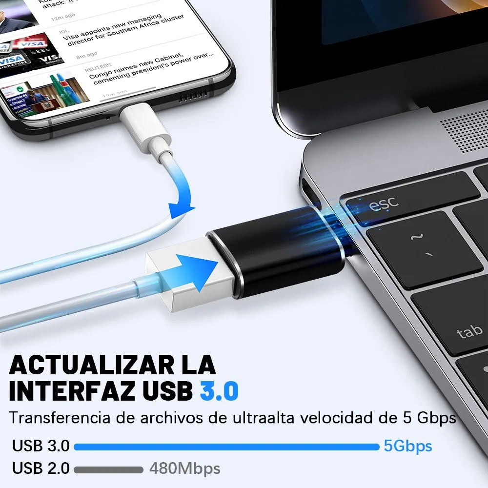 Foto 2 | 5 Piezas Usb Cable Tipo C  Lab.g Adaptador Otg Usb Tipo C A Usb 3.0 Negro