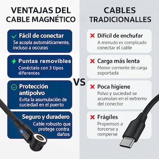 Foto 4 | Cable Cargador Magnético 3 En 1 Usb-c / Micro Usb / Lightning 1 Metro 2.4a Con Giro 540° – Compatible Con Android