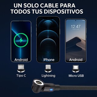 Foto 5 | Cable Cargador Magnético 3 En 1 Usb-c / Micro Usb / Lightning 1 Metro 2.4a Con Giro 540° – Compatible Con Android