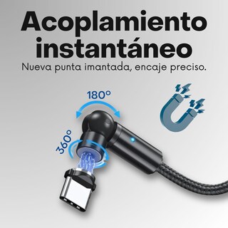 Foto 7 | Cable Cargador Magnético 3 En 1 Usb-c / Micro Usb / Lightning 1 Metro 2.4a Con Giro 540° – Compatible Con Android