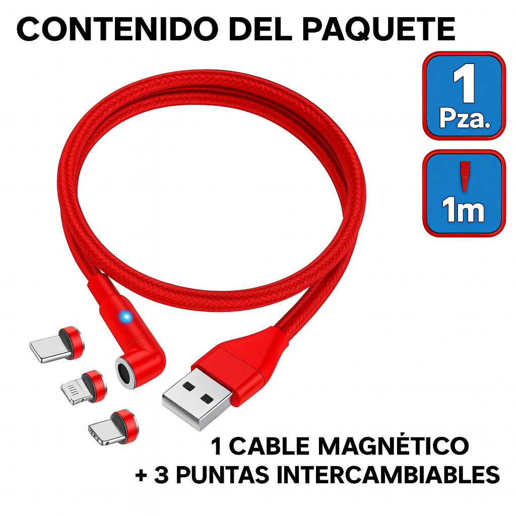 Foto 3 pulgar | Cable Cargador Magnético 3 En 1 Usb-c / Micro Usb / Lightning 1 Metro 2.4a Con Giro 540° – Compatible Con Android