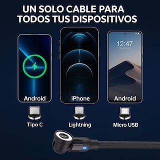 Foto 6 | Cable Cargador Magnético 3 En 1 Usb-c / Micro Usb / Lightning 1 Metro 2.4a Con Giro 540° – Compatible Con Android