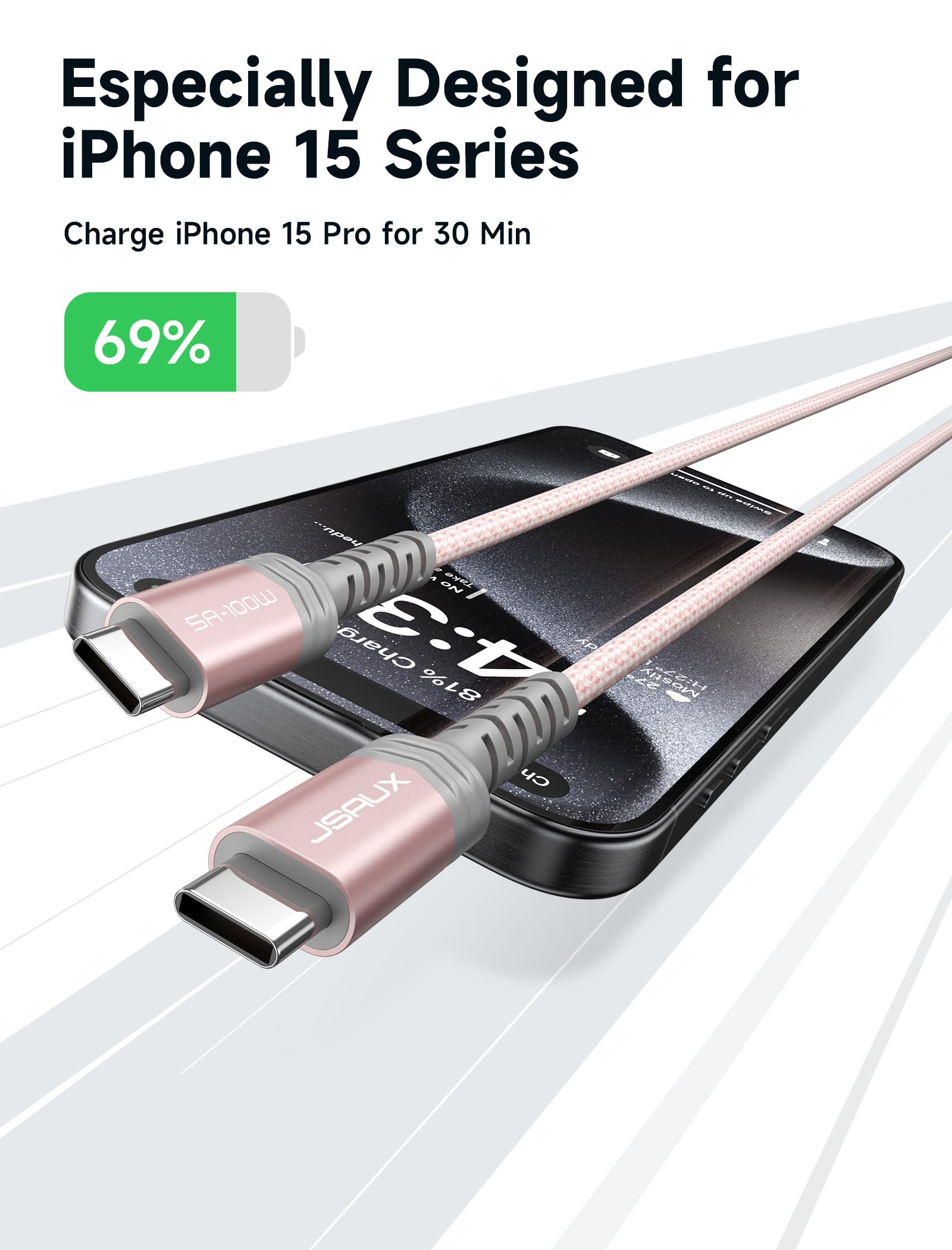 Foto 4 pulgar | Cable Usb C A Usb C Jsaux  100 W  5 A  Carga Rápida  Paquete De 2 M  Rosa - Venta Internacional.