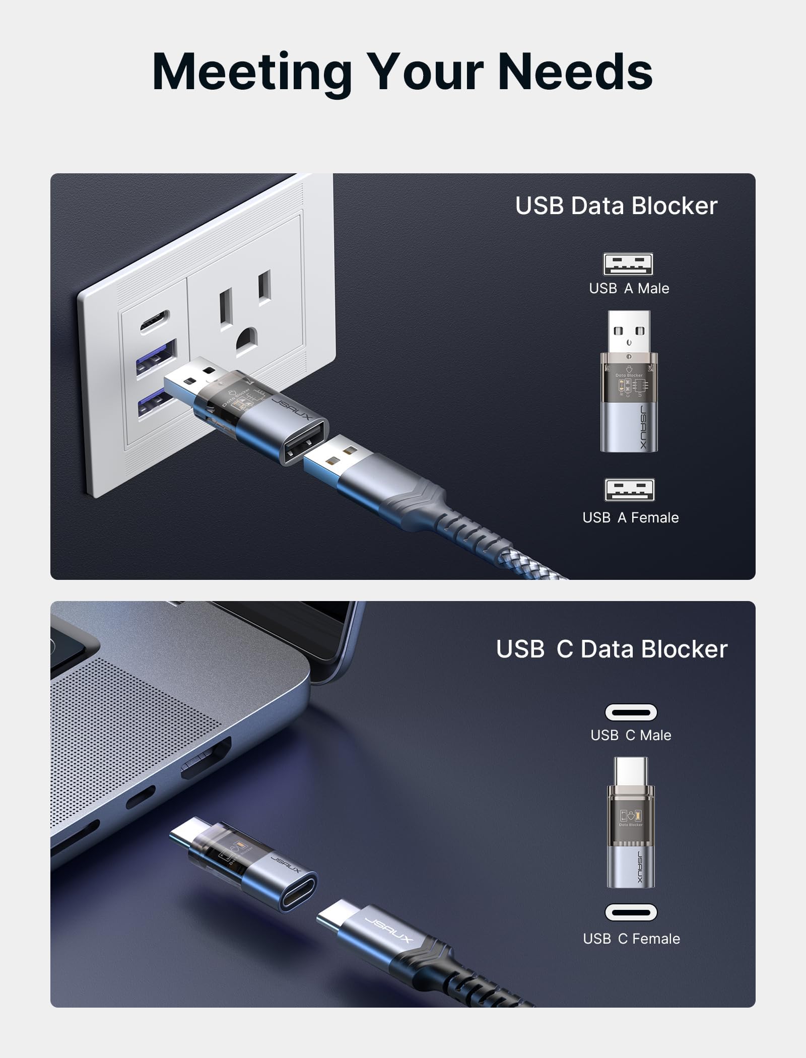 Foto 4 pulgar | Bloqueador De Datos Usb Jsaux Usb C Y Usb A (paquete De 4) Carga Segura - Venta Internacional.
