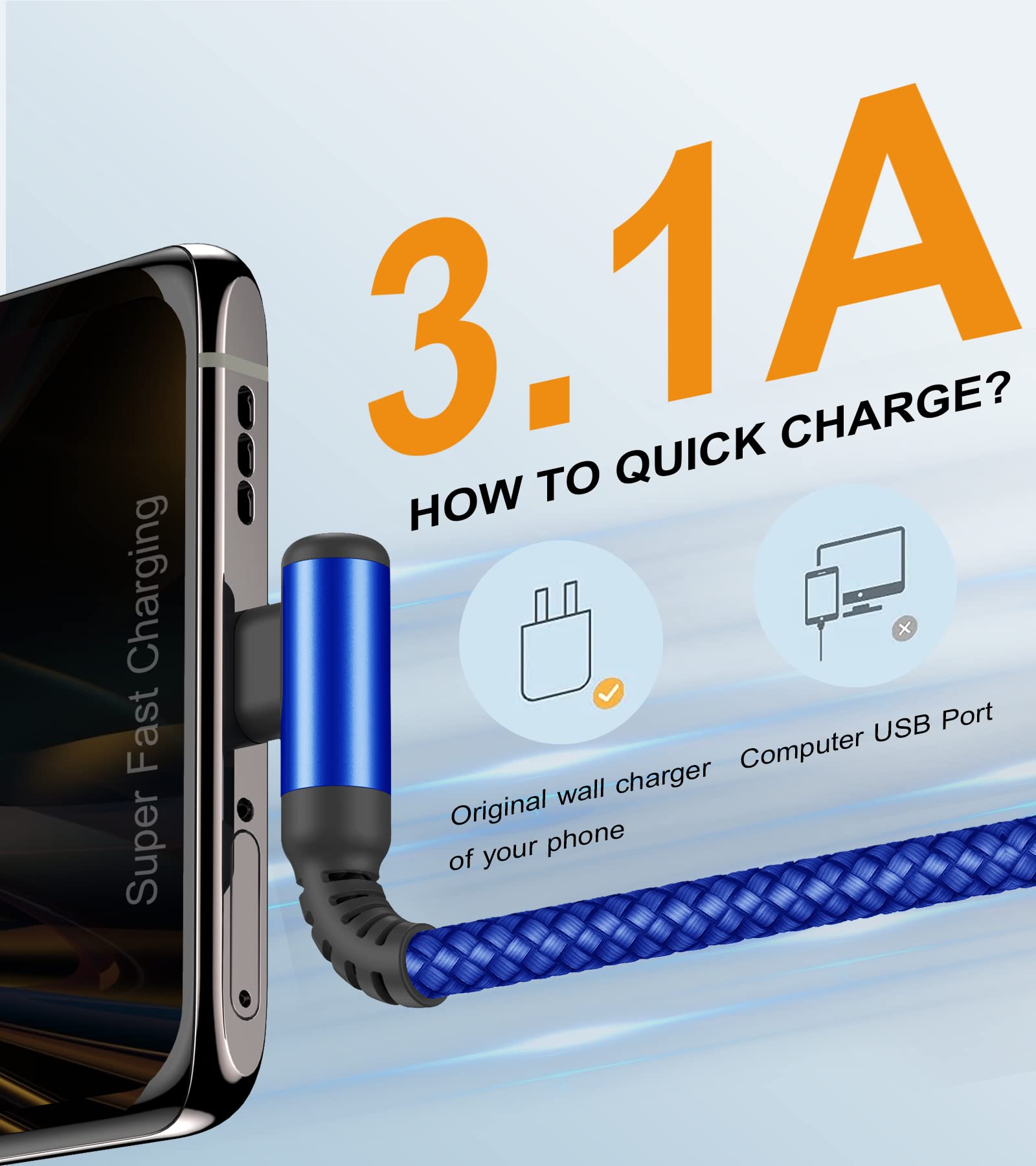 Foto 4 pulgar | Cable Cargador Usb Tipo C Sweguard En Ángulo Recto [paquete De 2  3 M] - Venta Internacional.