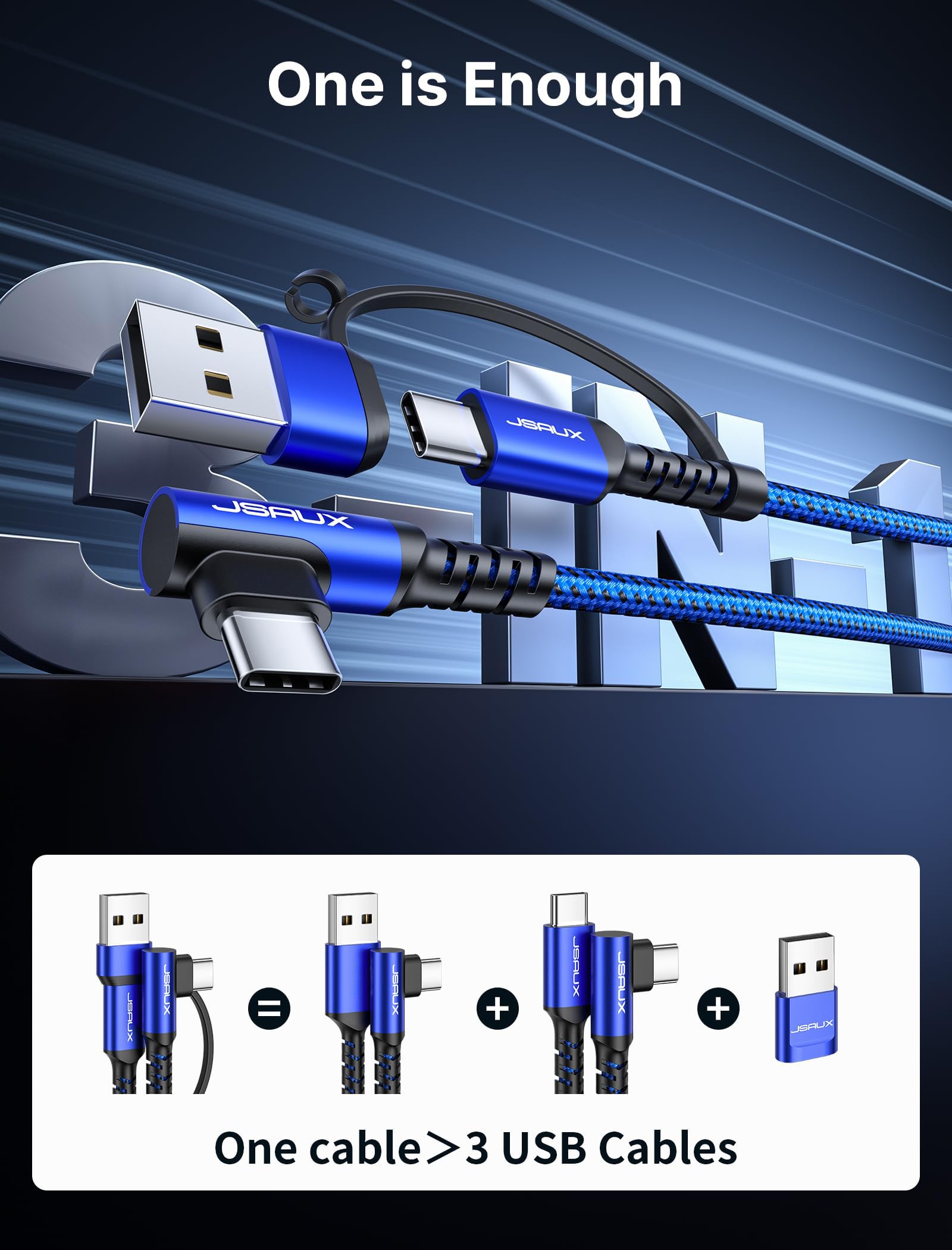 Foto 5 pulgar | Cable Usb C Jsaux 100 W [paquete De 2 3 M] En Ángulo Recto Usb C A C Azul - Venta Internacional.