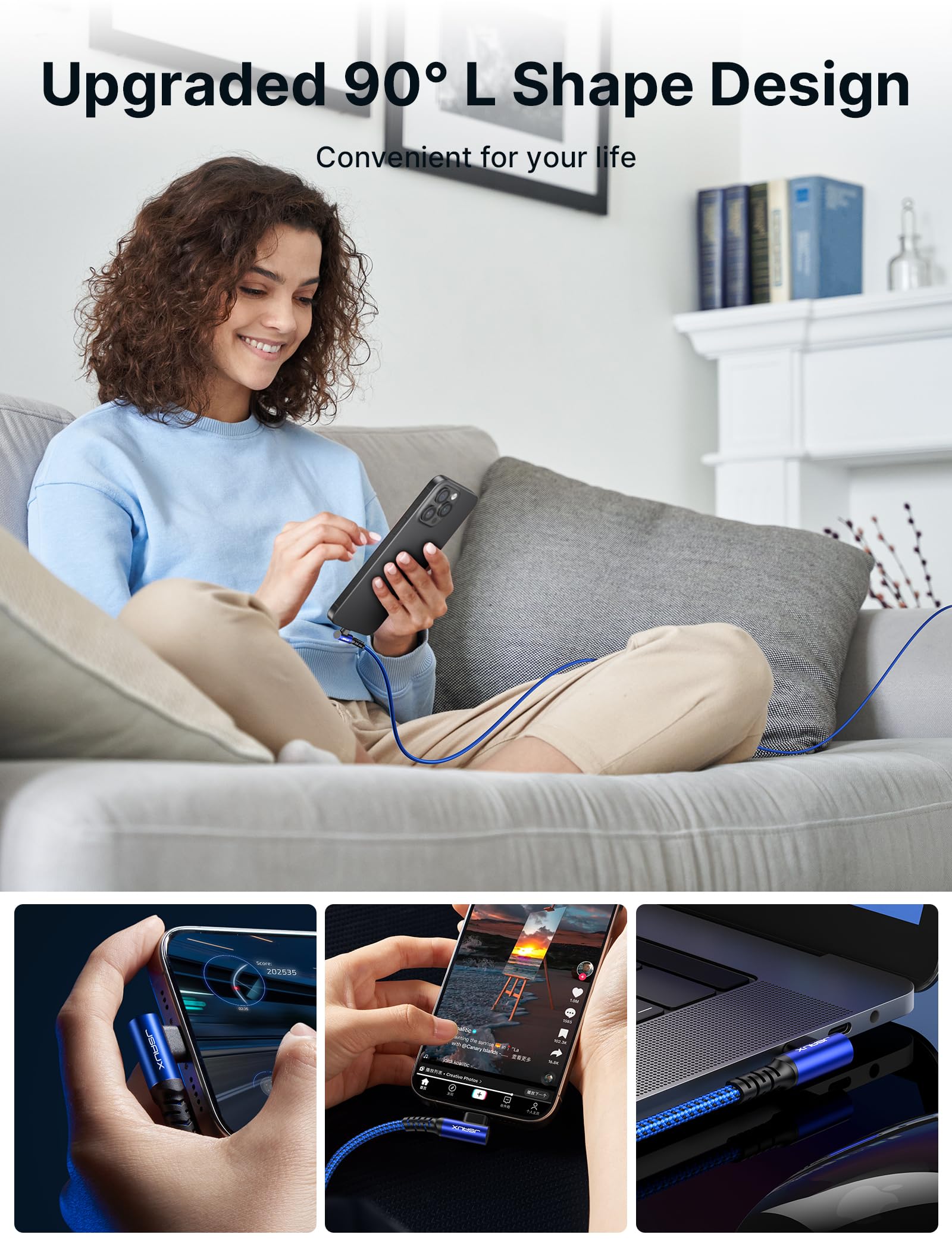 Foto 8 pulgar | Cable Usb C Jsaux 100 W [paquete De 2 3 M] En Ángulo Recto Usb C A C Azul - Venta Internacional.