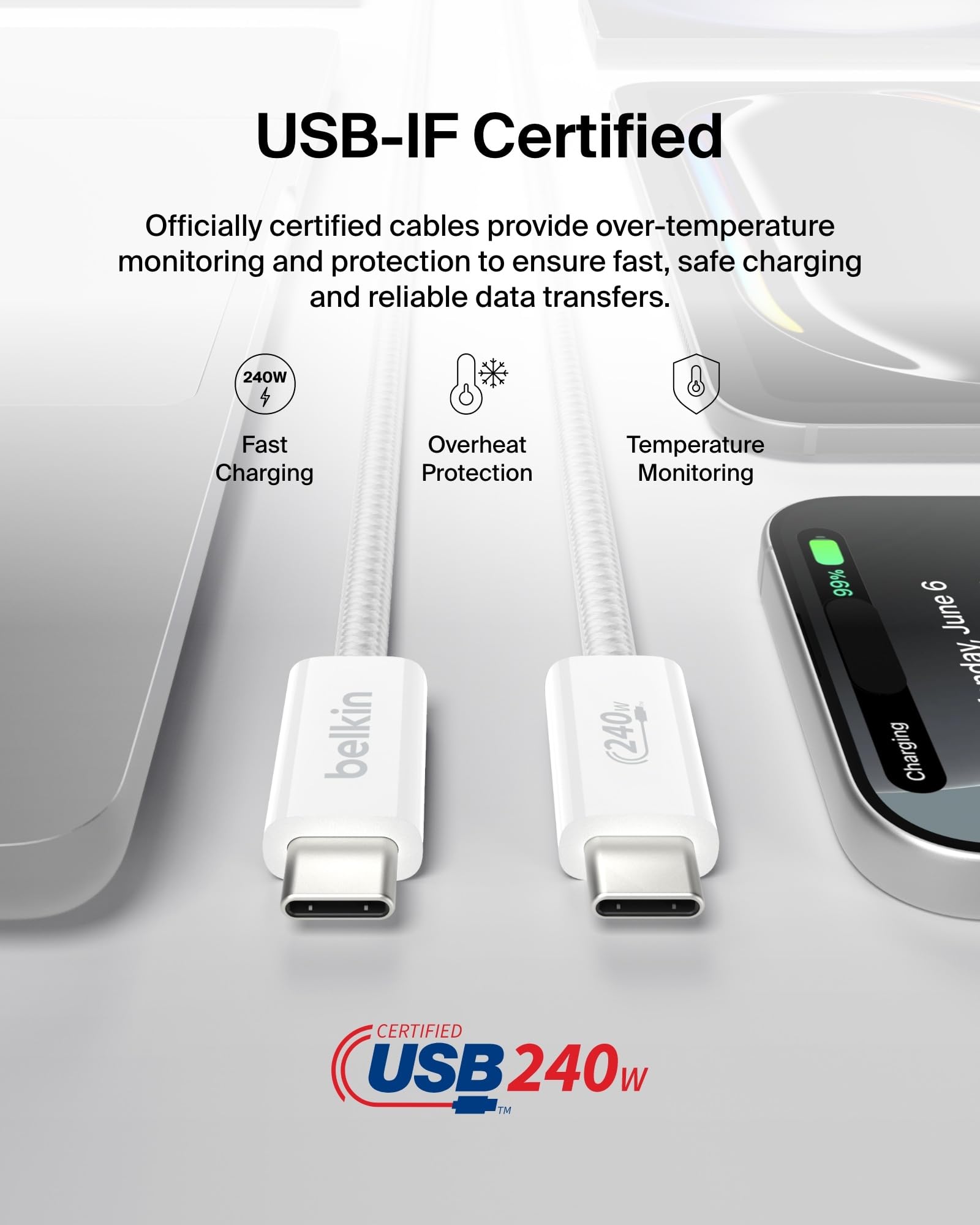 Foto 5 pulgar | Cable Usb C A Usb C Belkin De 9 9 Pies Y 240 W Para Iphone 16  Color Blanco - Venta Internacional.
