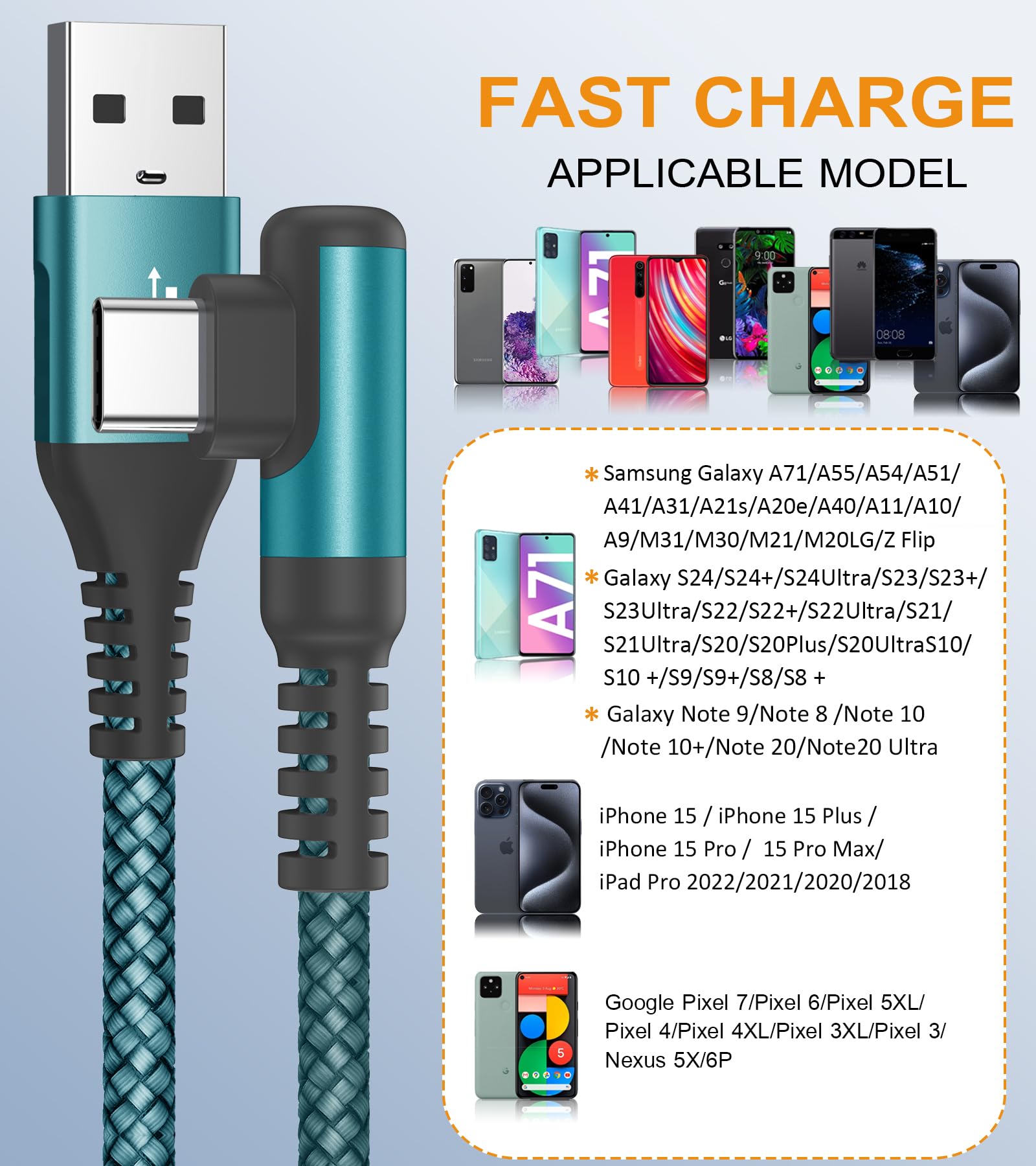 Foto 3 pulgar | Cable Usb C Sweguard En Ángulo Recto [paquete De 3  3 M+2 M+1 M] De Nailon - Venta Internacional.