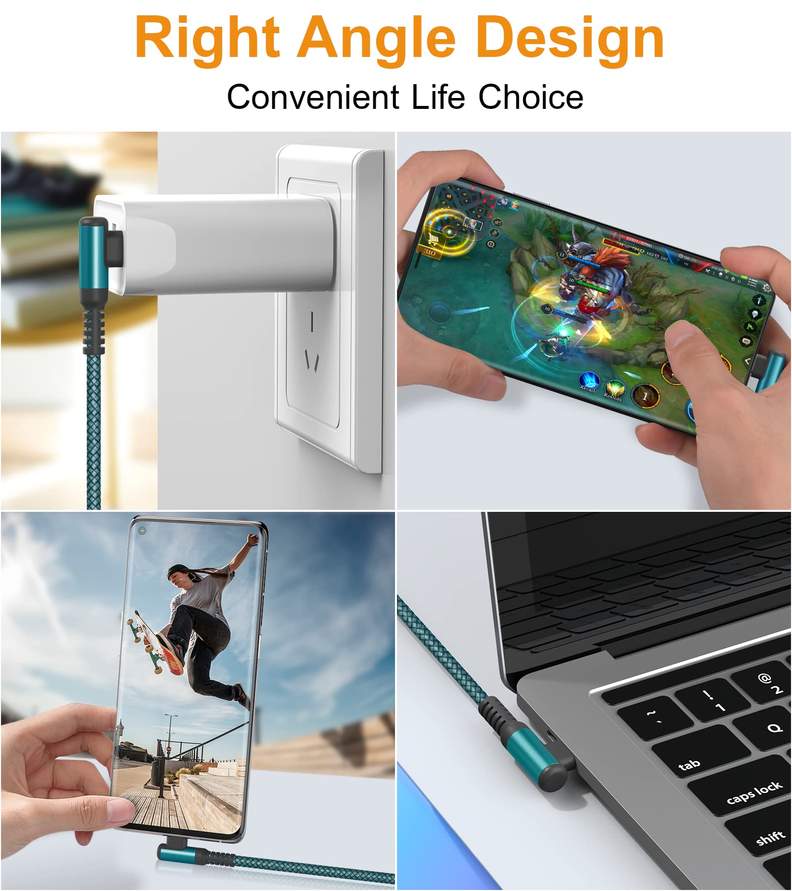 Foto 5 pulgar | Cable Usb C Sweguard En Ángulo Recto [paquete De 3  3 M+2 M+1 M] De Nailon - Venta Internacional.