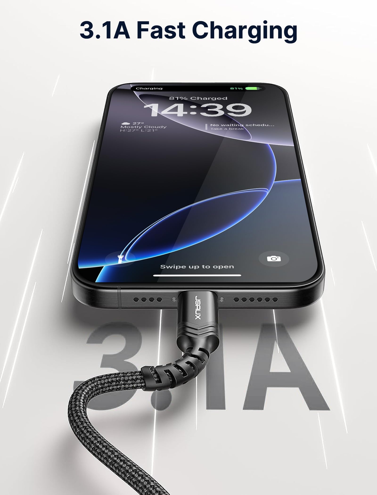 Foto 4 pulgar | Cable Usb C Jsaux 3.1 A De Carga Rápida  Paquete De 3 (3.3 Pies+2 M+1 M)  Negro - Venta Internacional.