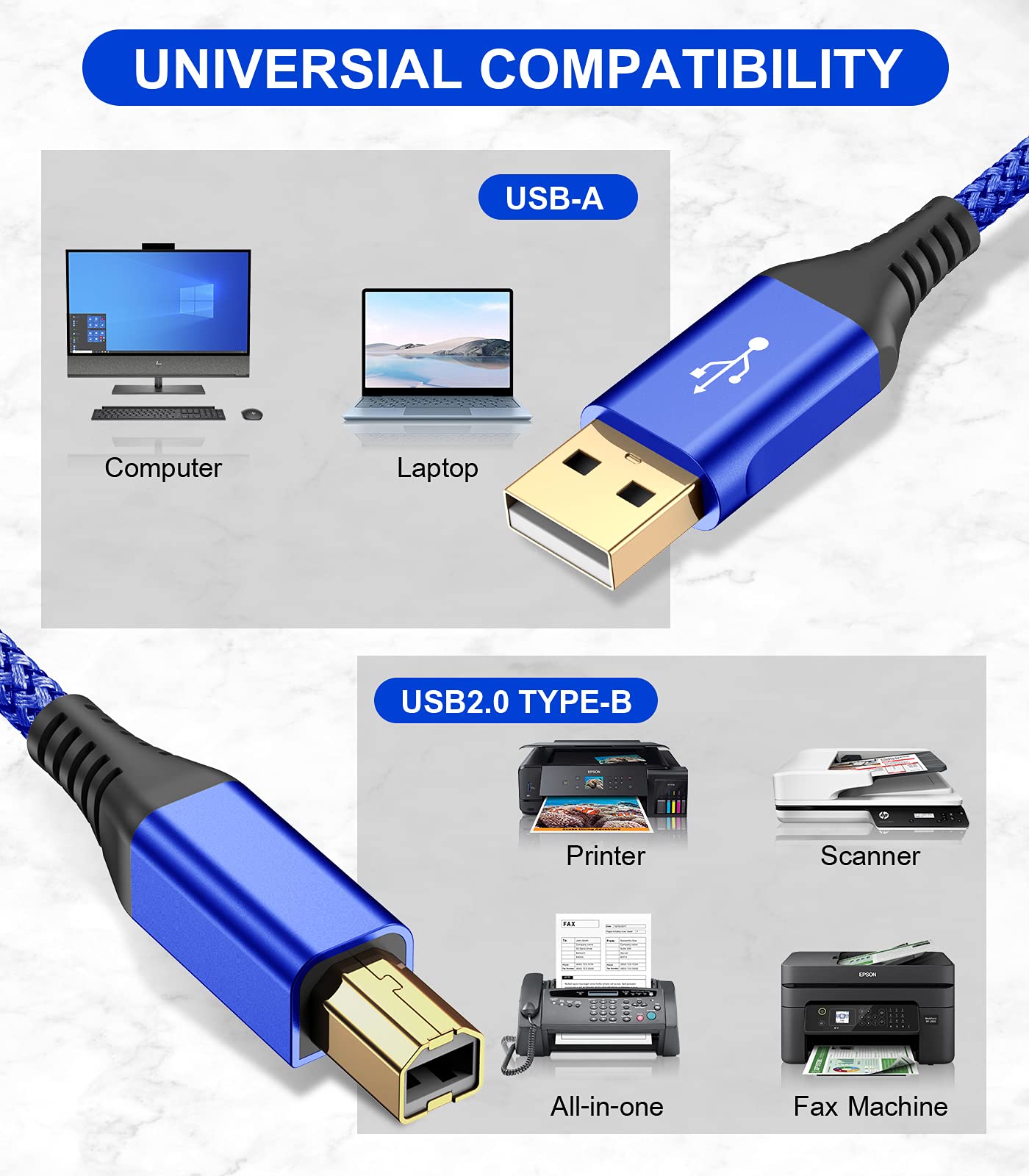 Foto 3 pulgar | Cable De Impresora Sweguard Usb 2.0 Tipo A Macho A B Macho De 3 M  Azul - Venta Internacional.