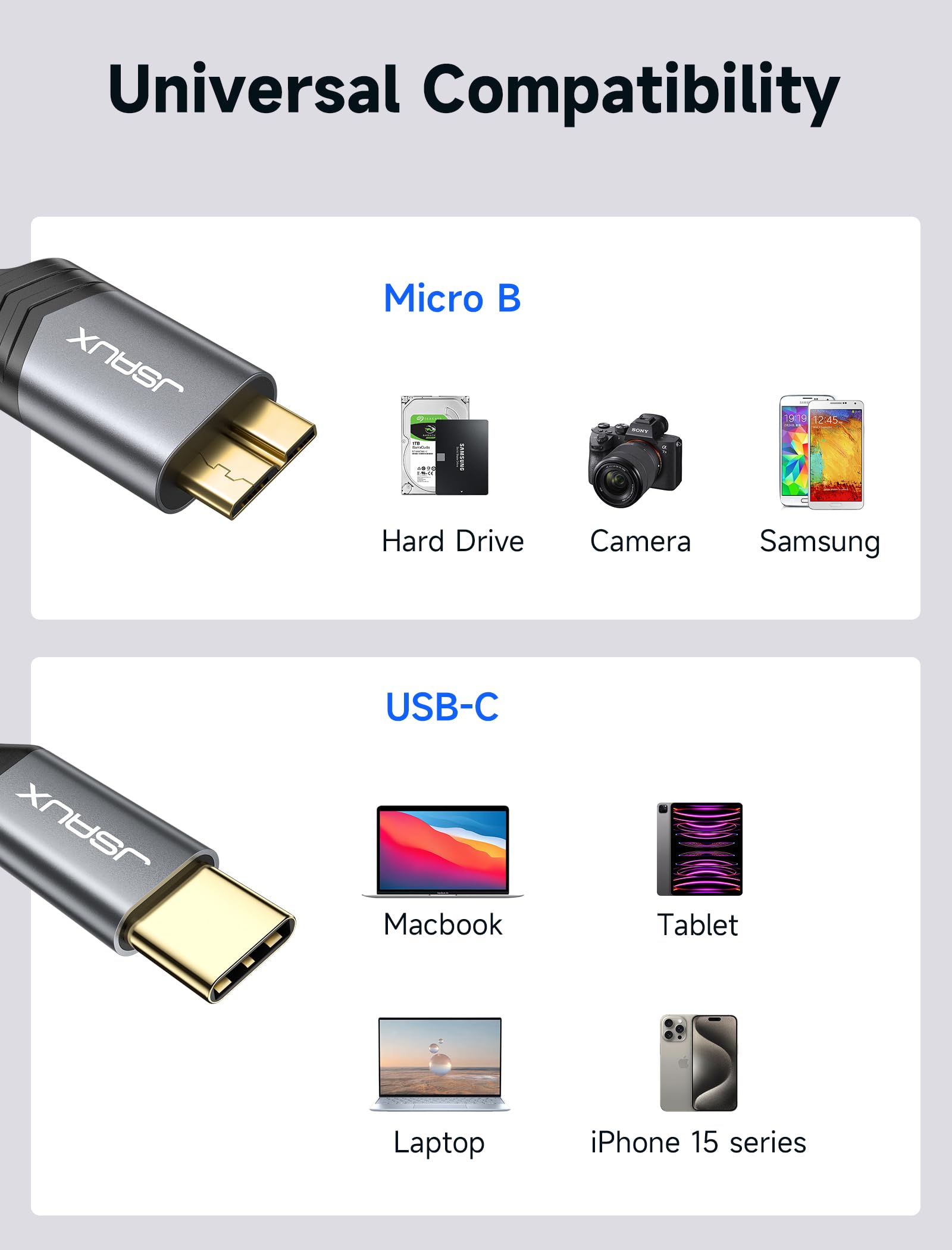 Foto 5 pulgar | Cable Usb C A Micro B Jsaux  Paquete De 2 (1 M+2 M) Para Disco Duro - Venta Internacional.