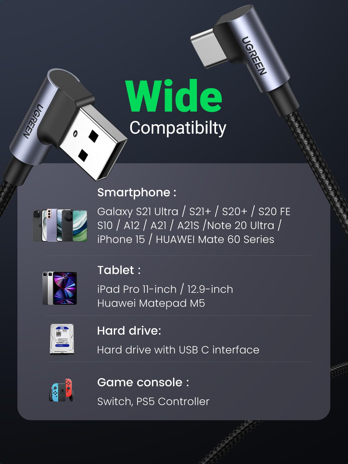 Foto 5 | Cable Usb A Usb C Ugreen De Carga Rápida De 90 Grados  2 M - Venta Internacional.