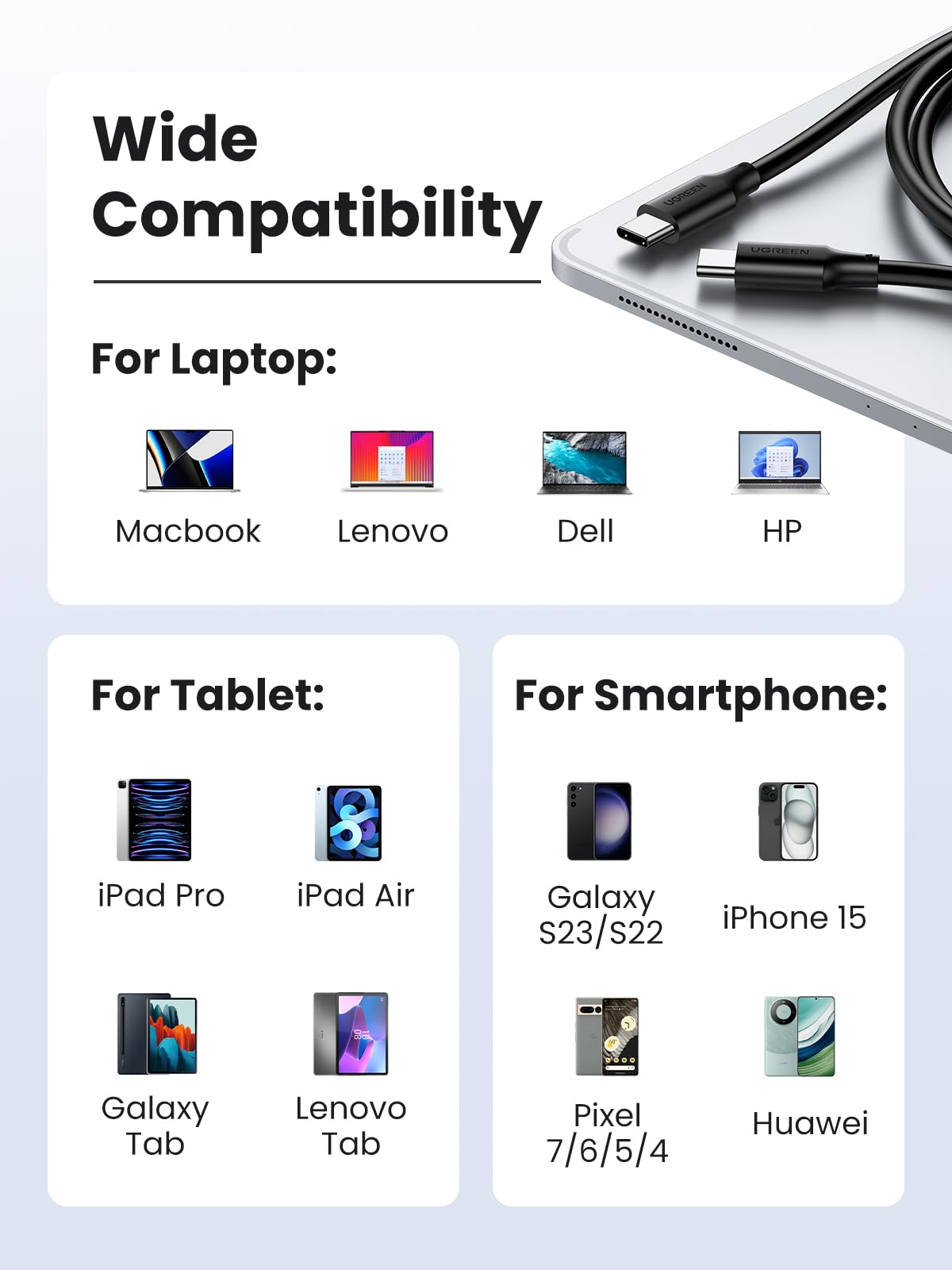Foto 6 pulgar | Cable Usb C Ugreen De Carga Rápida De 100 W  Paquete De 3 Unidades Para Iphone Y Macbook - Venta Internacional.