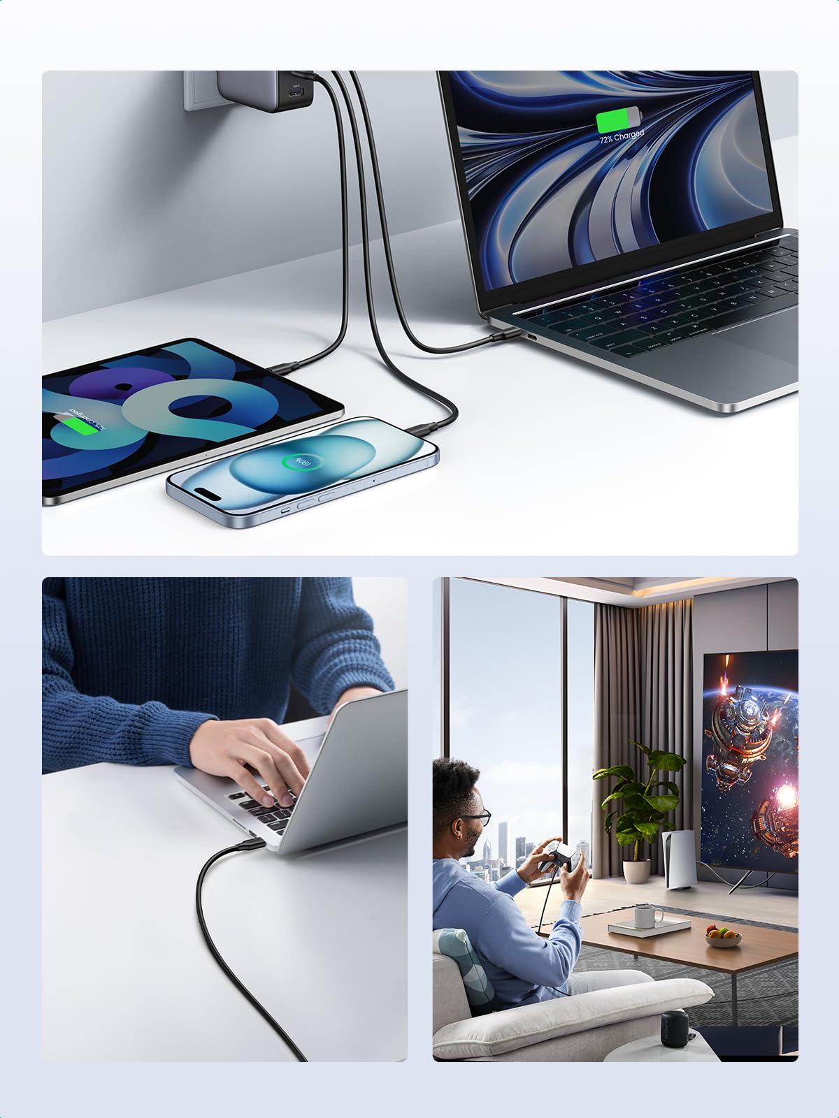 Foto 8 pulgar | Cable Usb C Ugreen De Carga Rápida De 100 W  Paquete De 3 Unidades Para Iphone Y Macbook - Venta Internacional.