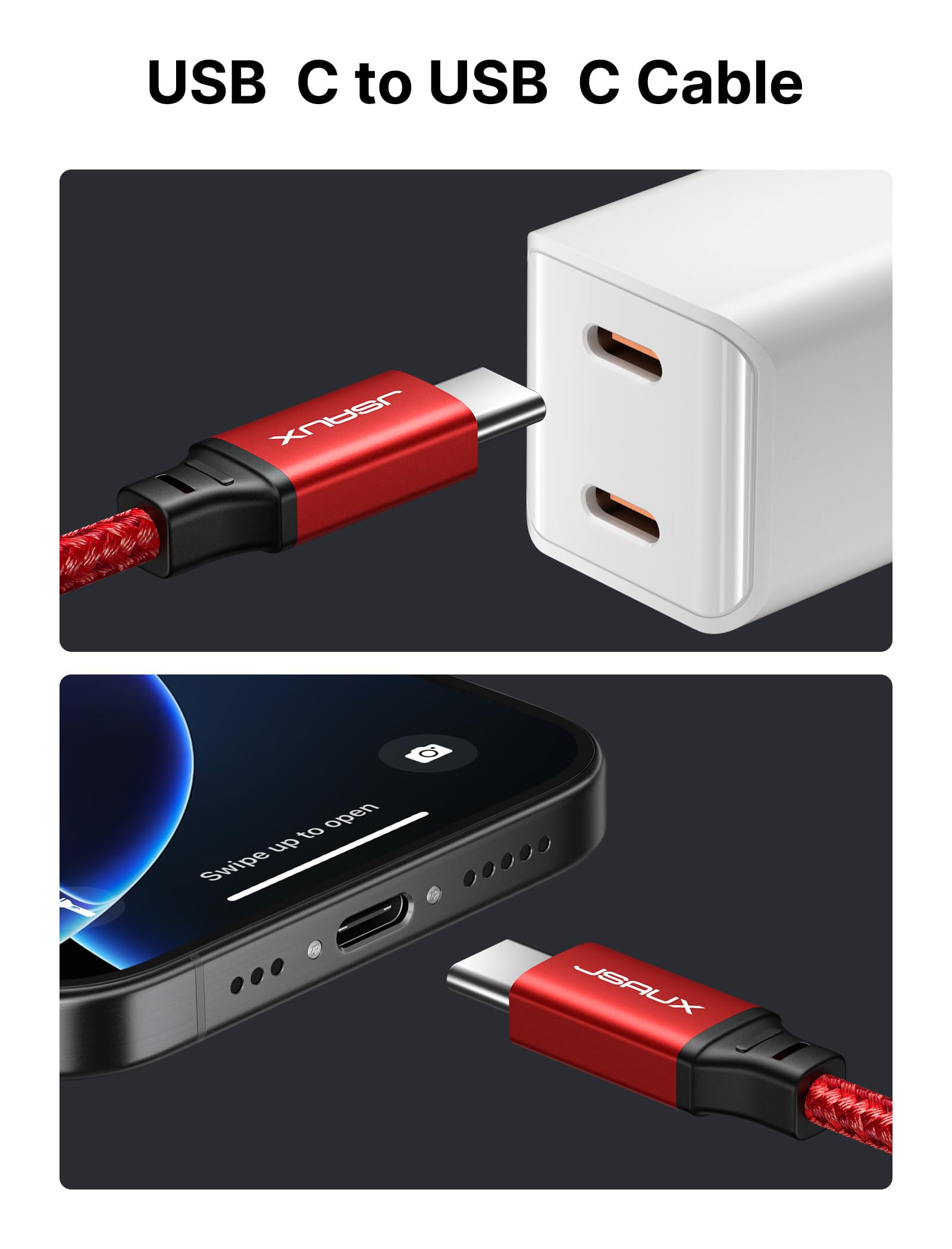 Foto 3 pulgar | Cable Usb C A Usb C Jsaux De Carga Rápida De 100 W  Paquete De 2 M  Rojo - Venta Internacional.