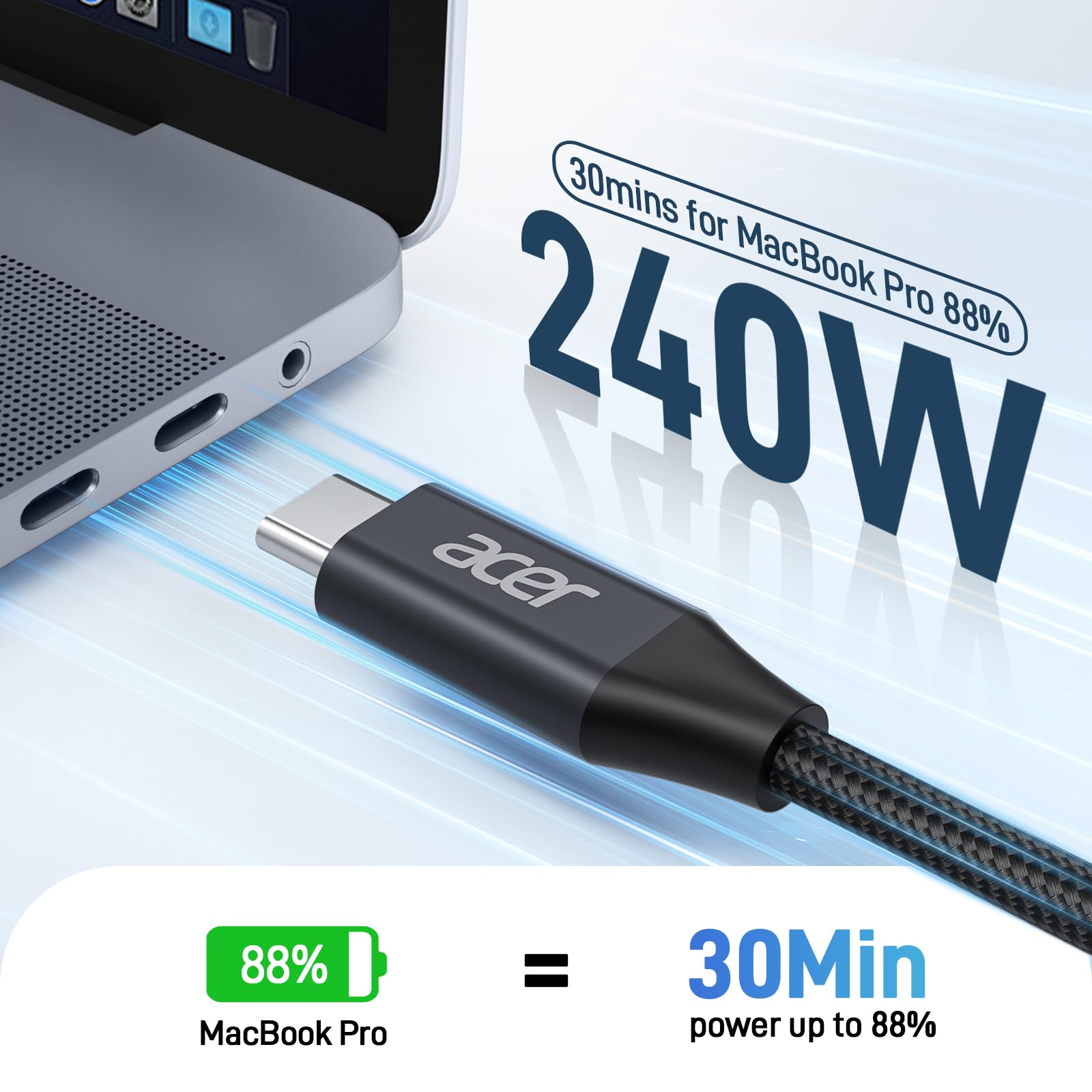 Foto 3 pulgar | Cable Usb-c Acer Cable Usb C De 240 W (paquete De 3 M/2) De Carga Rápida - Venta Internacional.