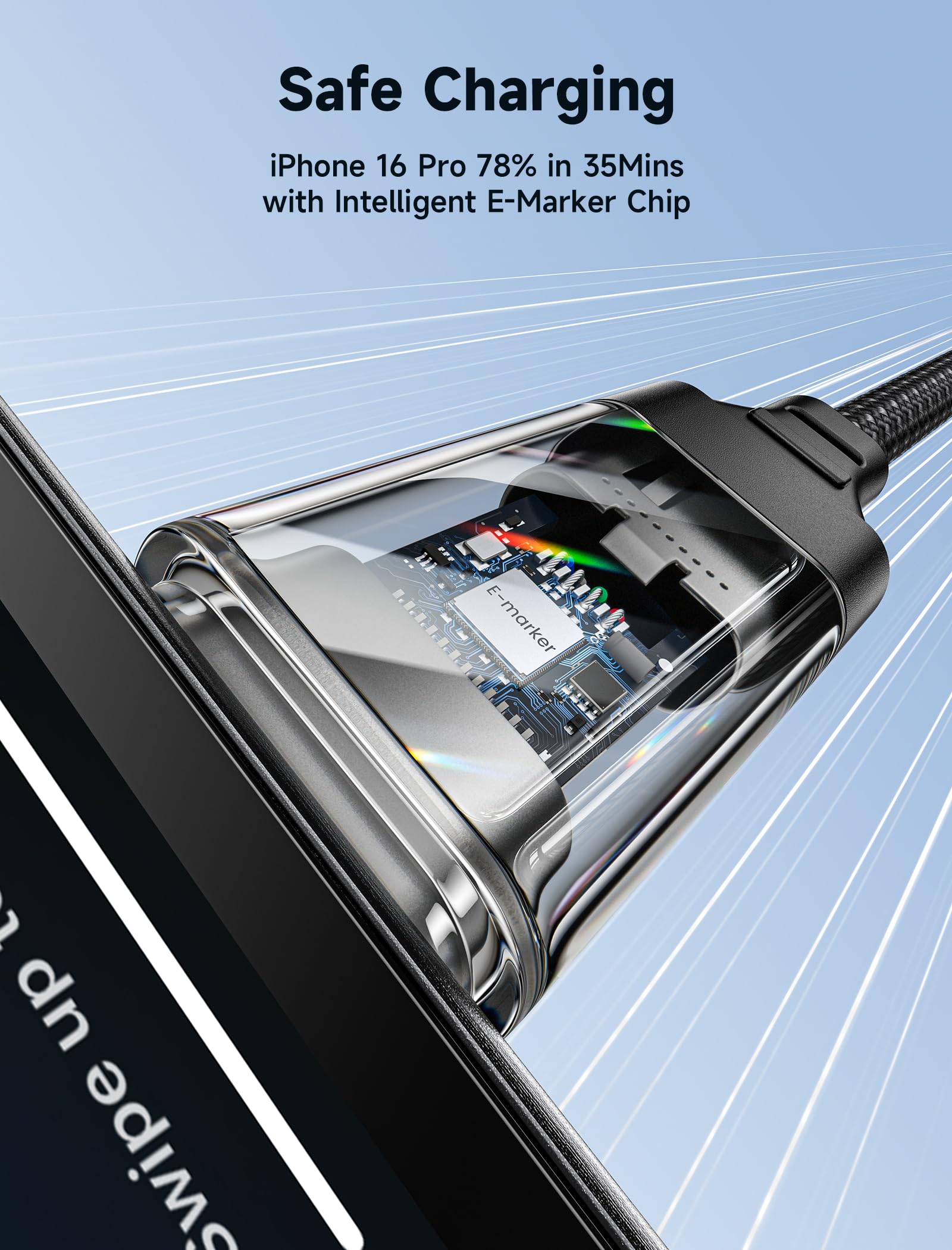 Foto 4 pulgar | Cable Usb C A Usb C Jsaux 100 W  6.6 Pies (paquete De 2)  Color Negro Cristalino - Venta Internacional.