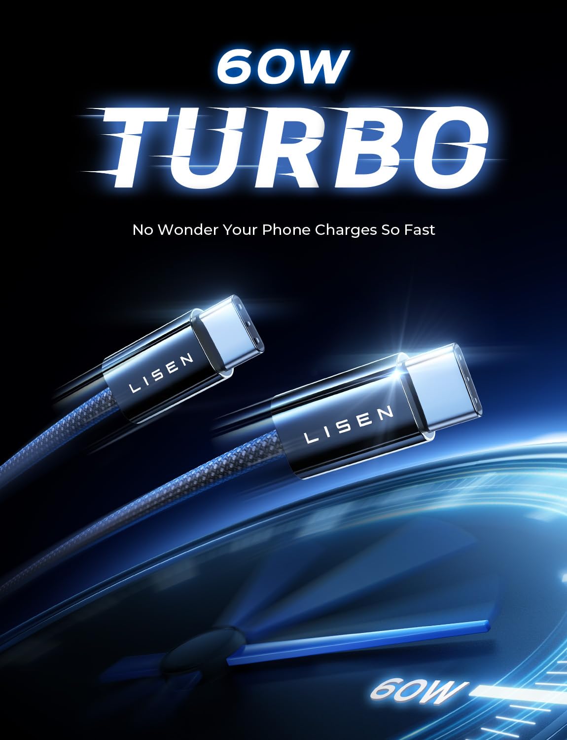 Foto 4 | Cable De Carga Lisen Tipo C Usb-c A Usb-c De 60 W  Paquete De 5 M - Venta Internacional.