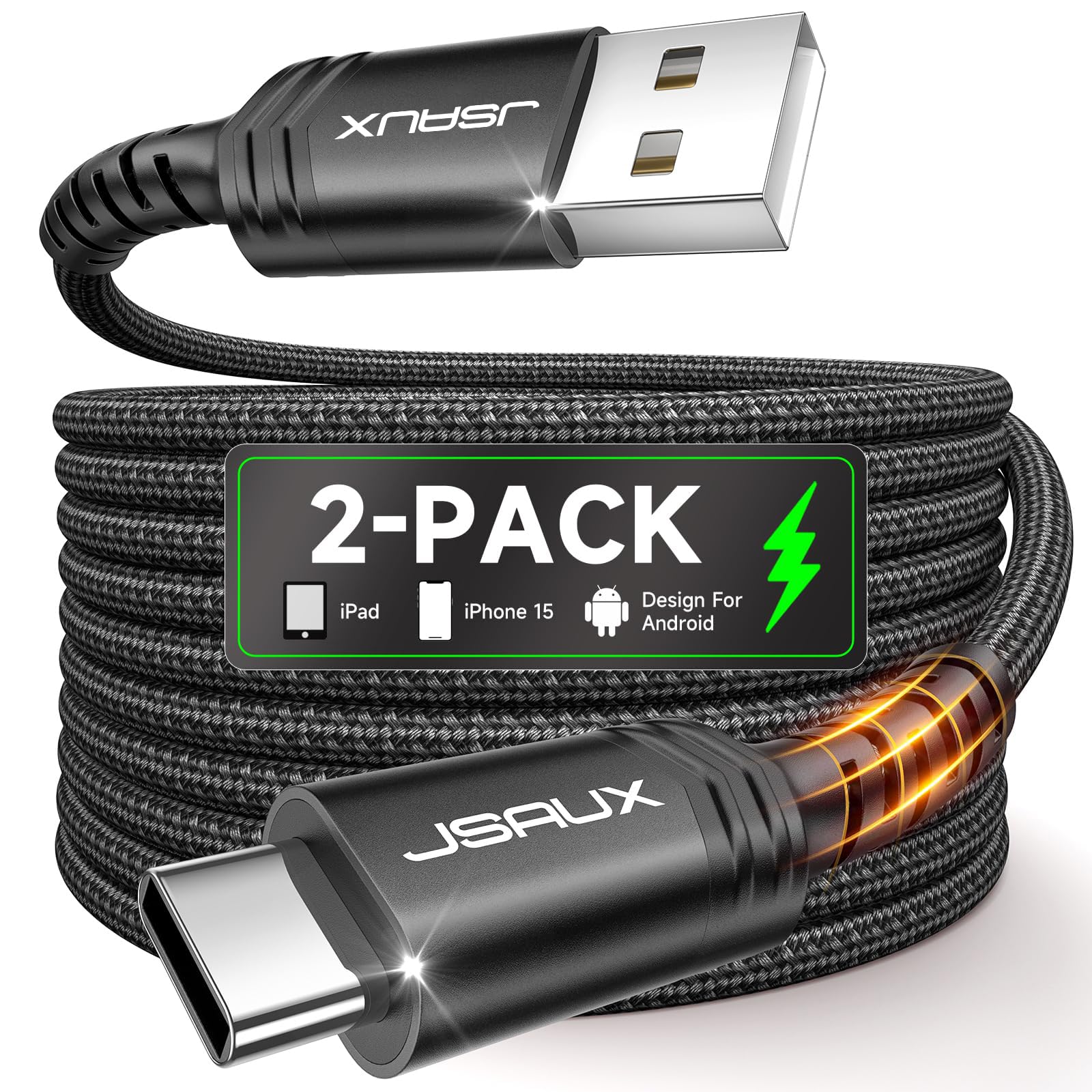 Foto 1 | Cable Usb C Jsaux  Paquete De 2 M  Carga Rápida Para Iphone Samsung  Negro - Venta Internacional.