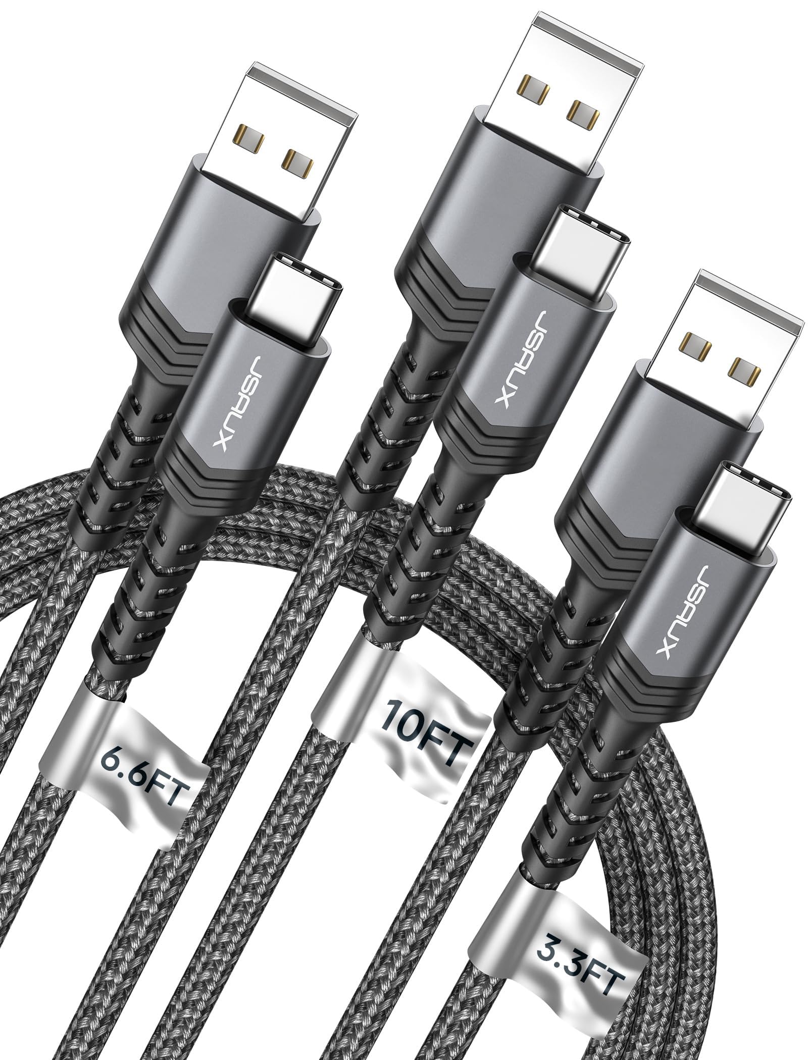 Foto 1 | Cable Usb C Jsaux 3.1 A De Carga Rápida  Paquete De 3 (3 M+2 M+1 M)  Gris - Venta Internacional.