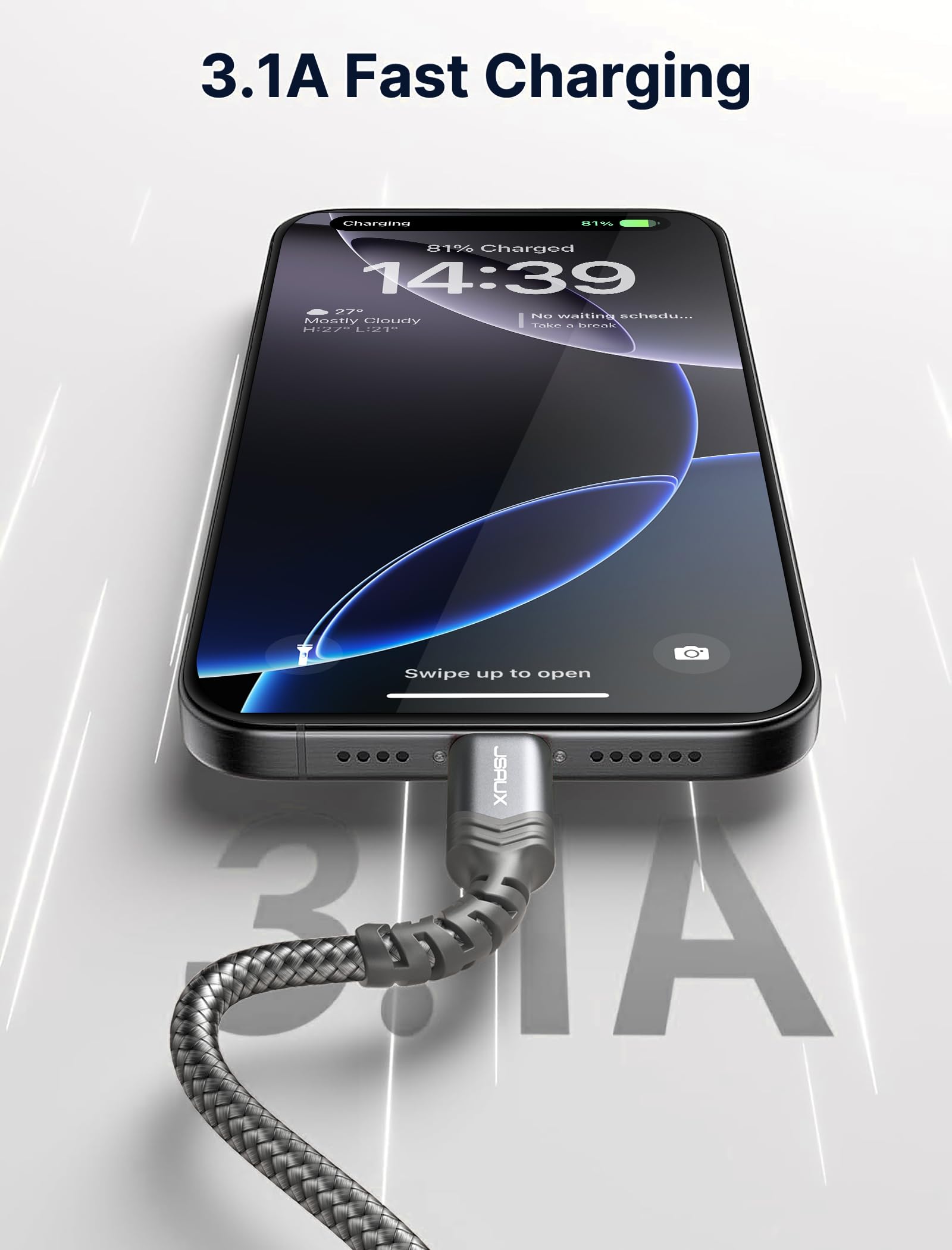 Foto 6 | Cable Usb C Jsaux 3.1 A De Carga Rápida  Paquete De 3 (3 M+2 M+1 M)  Gris - Venta Internacional.