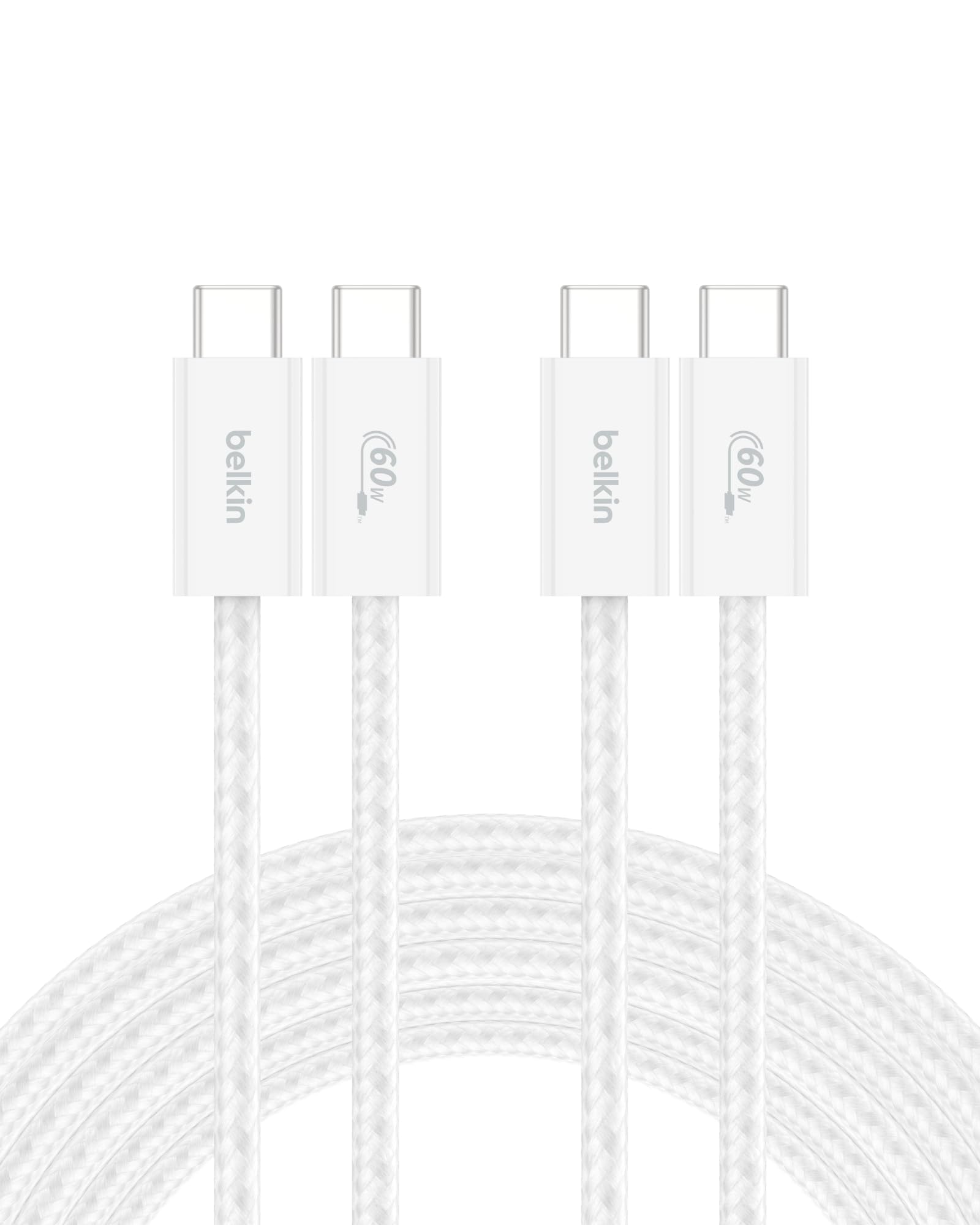 Foto 1 | Cable Usb C A Usb C  Paquete De 2 Unidades  Belkin  3 M  60 W  Para Iphone 16  Color Blanco - Venta Internacional.
