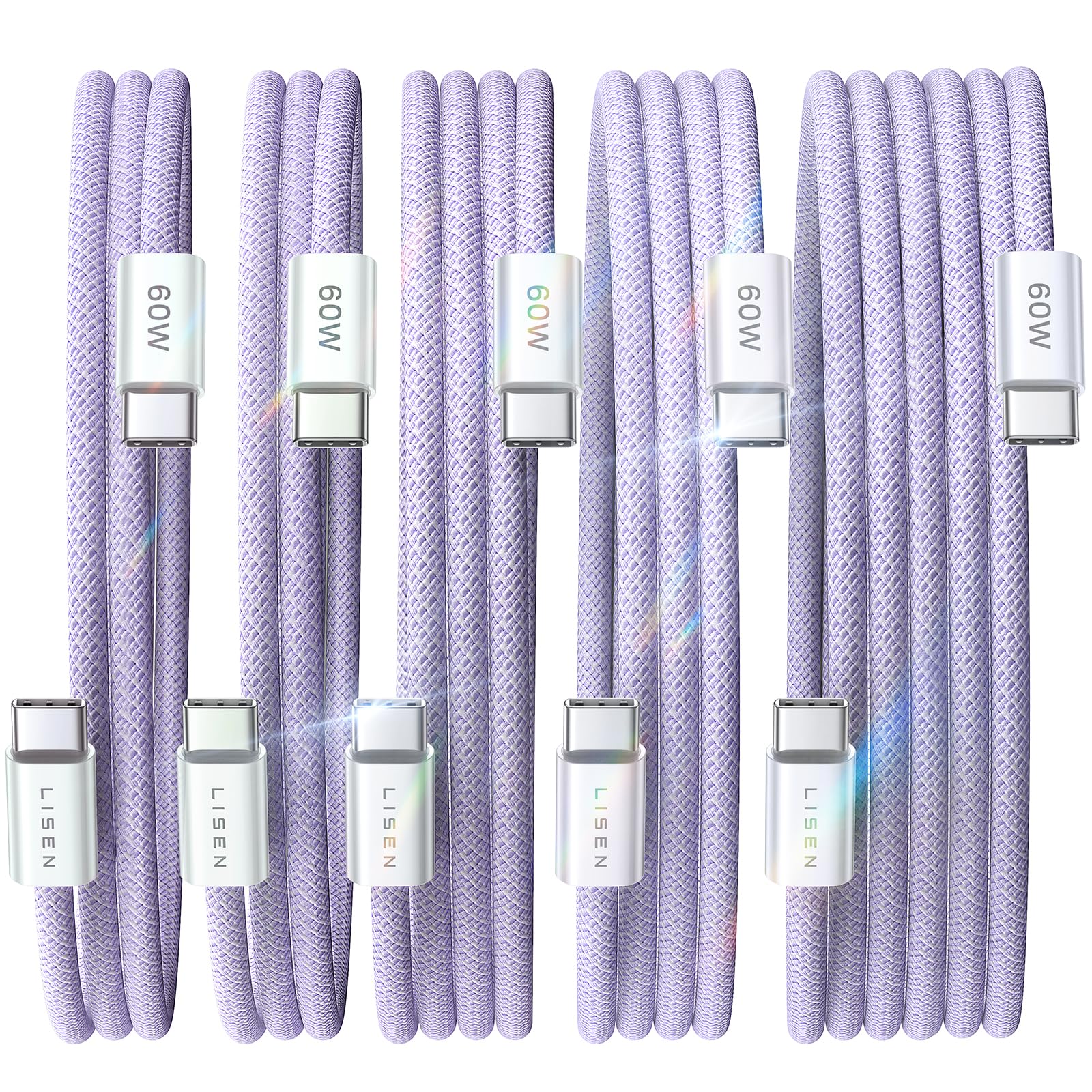 Cable Usb C Lisen  Paquete De 5 [1/1/2/2/3 M]  60 W (3 1 A)  Carga Rápida - Venta Internacional. $667