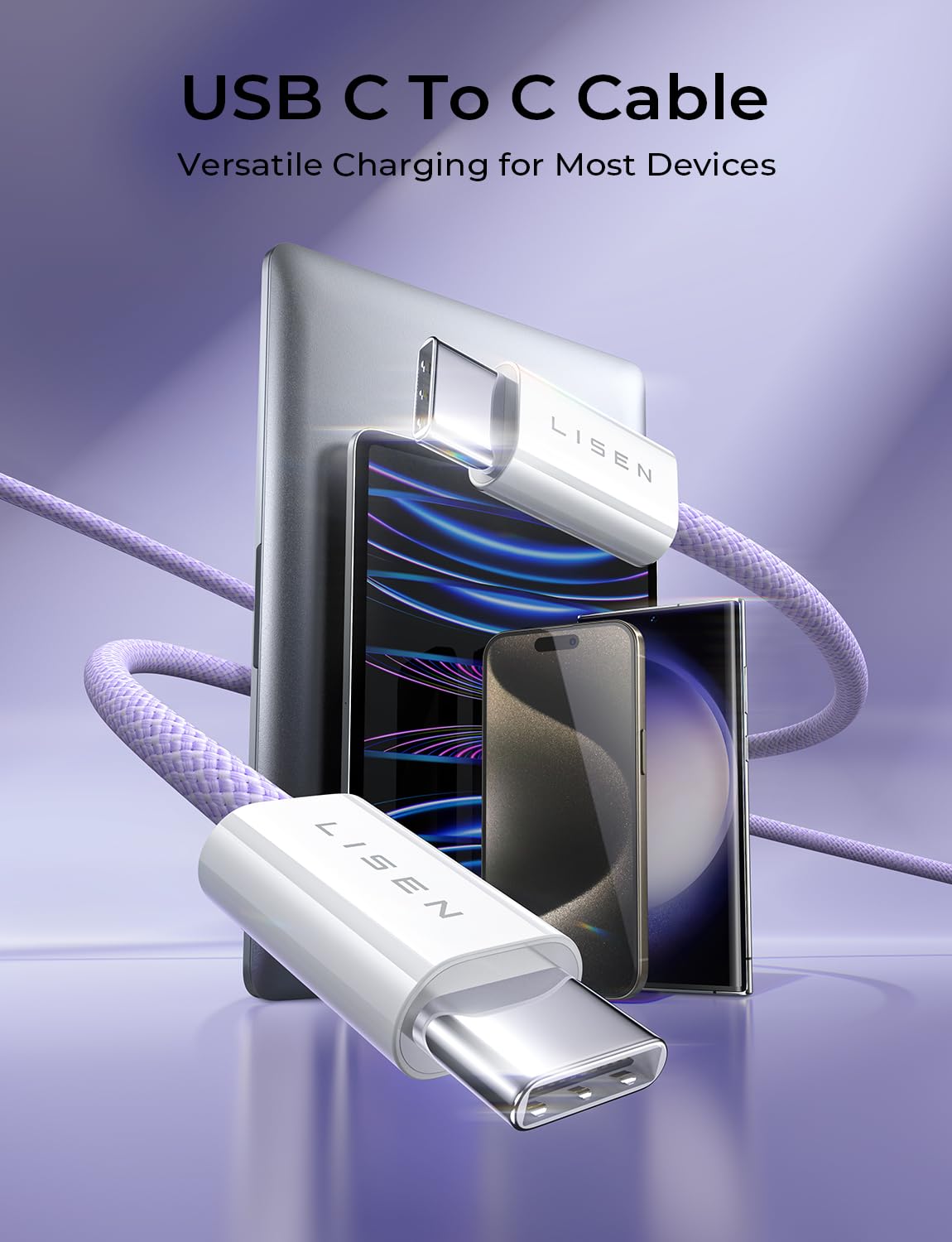 Foto 2 | Cable Usb C Lisen  Paquete De 5 [1/1/2/2/3 M]  60 W (3 1 A)  Carga Rápida - Venta Internacional.
