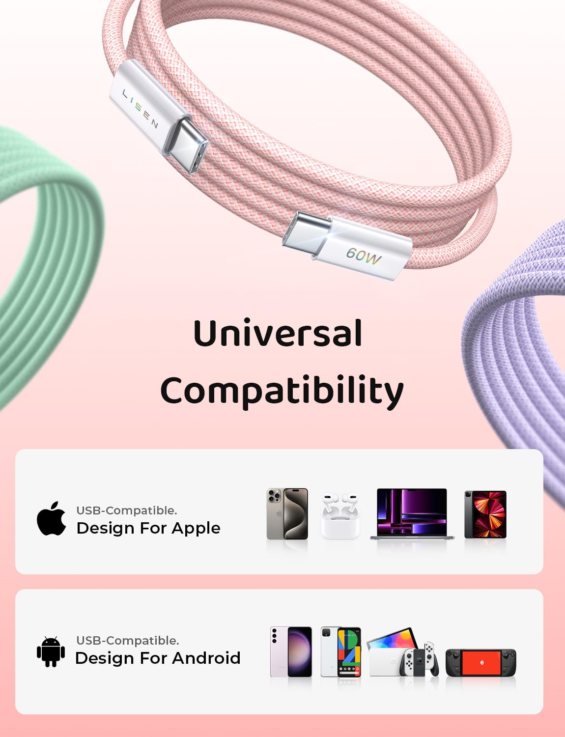 Foto 6 pulgar | Cable Usb C A Usb C Lisen De 60 W [paquete De 3 M/3] Para Iphone 15 - Venta Internacional.