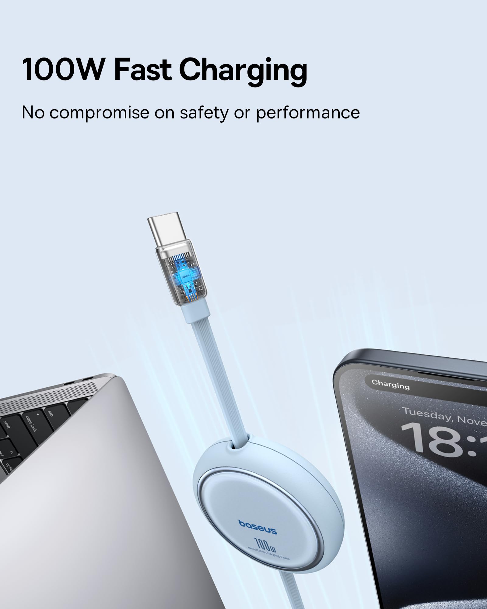 Foto 2 | Cable Usb C Baseus Mini Retráctil Usb C A Usb C Pd De 100 W - Venta Internacional.