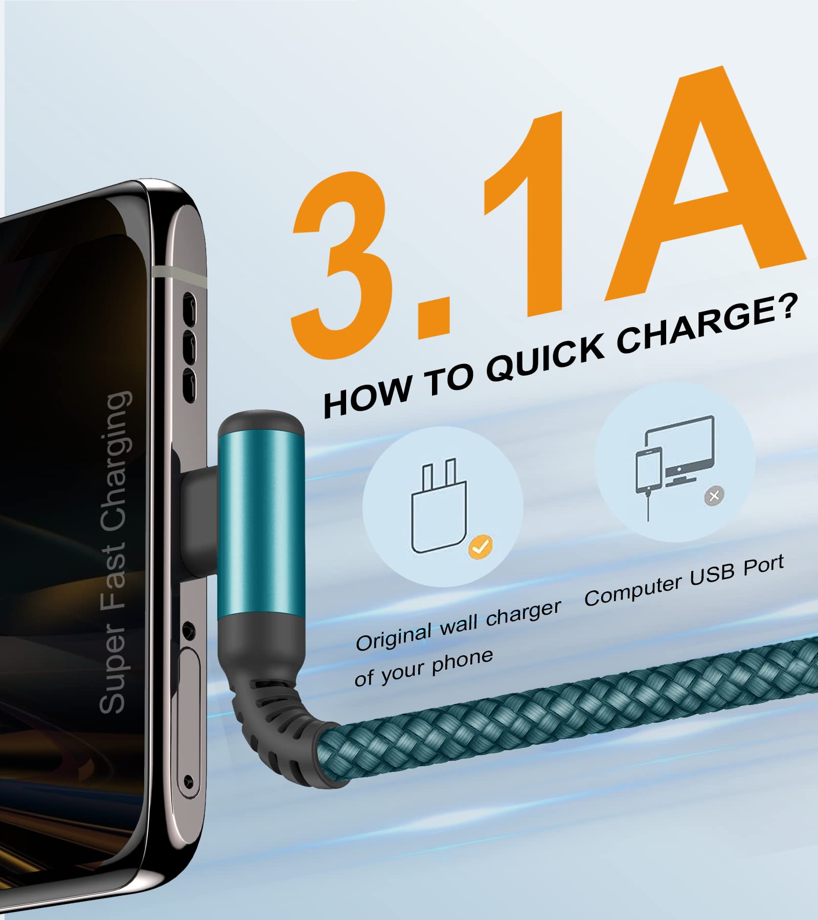 Foto 4 pulgar | Cable Cargador Usb Tipo C Sweguard En Ángulo Recto [paquete De 2  3 M] - Venta Internacional.