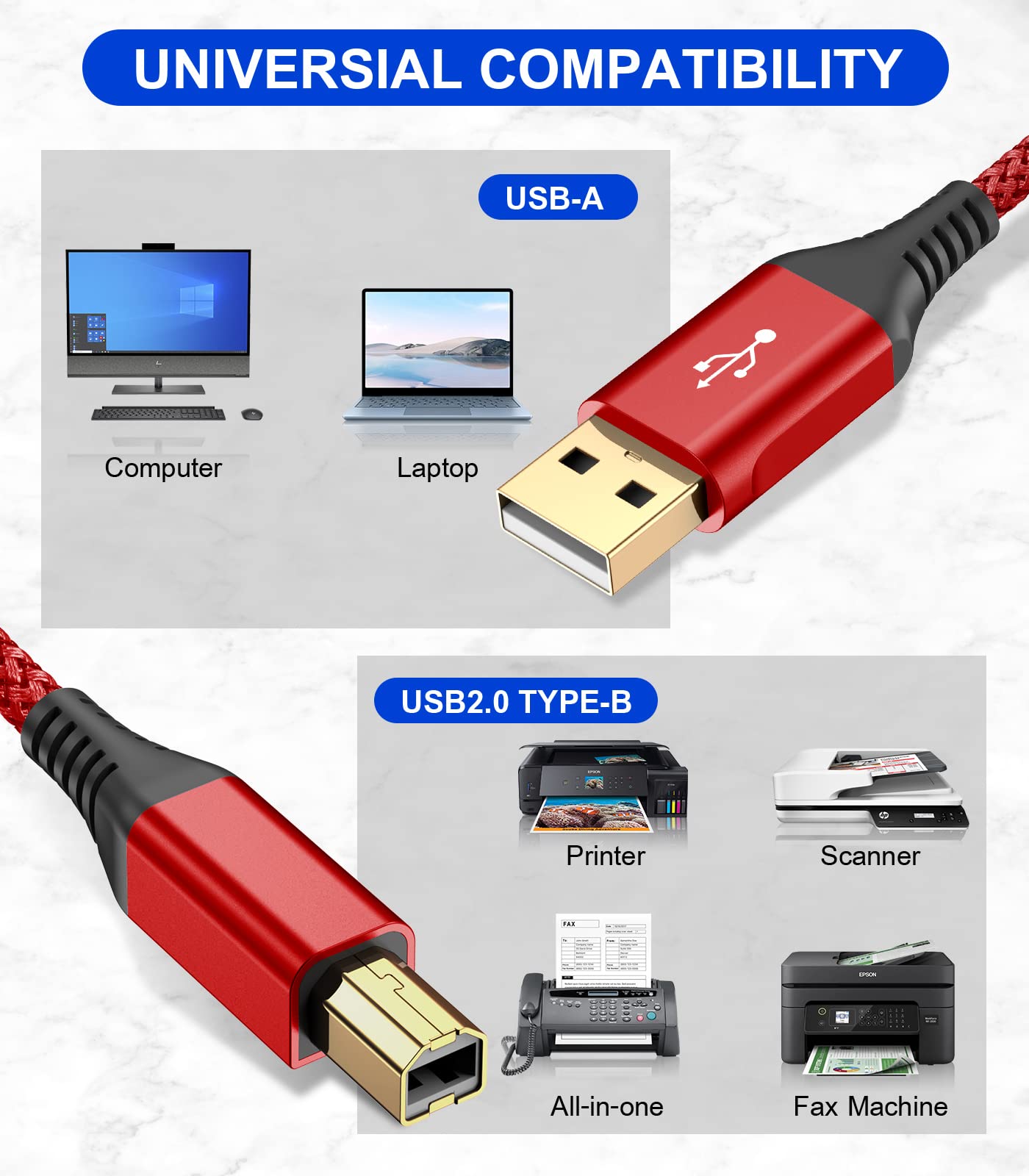 Foto 3 pulgar | Cable De Impresora Sweguard Usb 2.0 Usb-a A Usb-b De 10 Pies  Rojo - Venta Internacional.