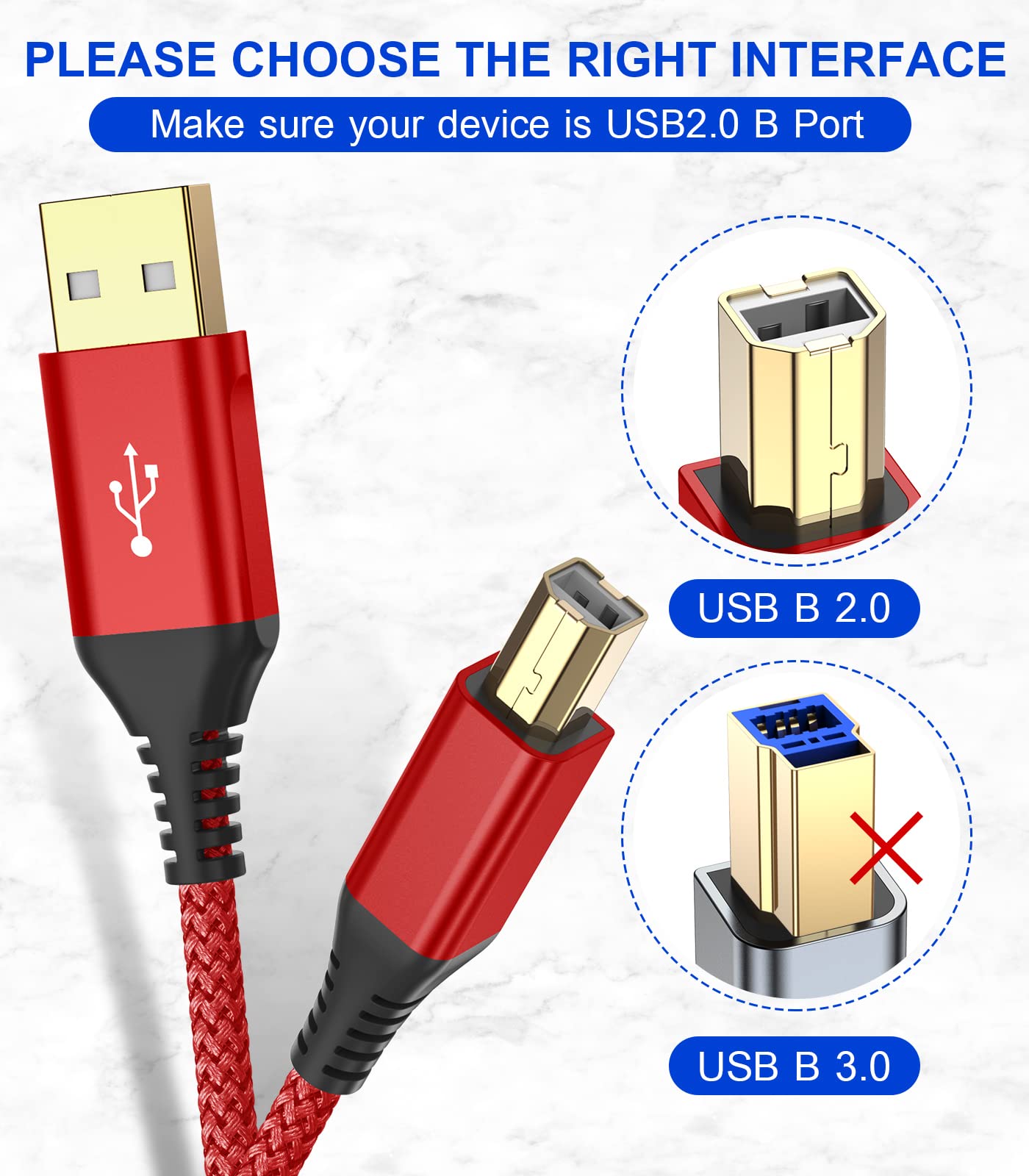 Foto 4 | Cable De Impresora Sweguard Usb 2.0 Usb-a A Usb-b De 10 Pies  Rojo - Venta Internacional.