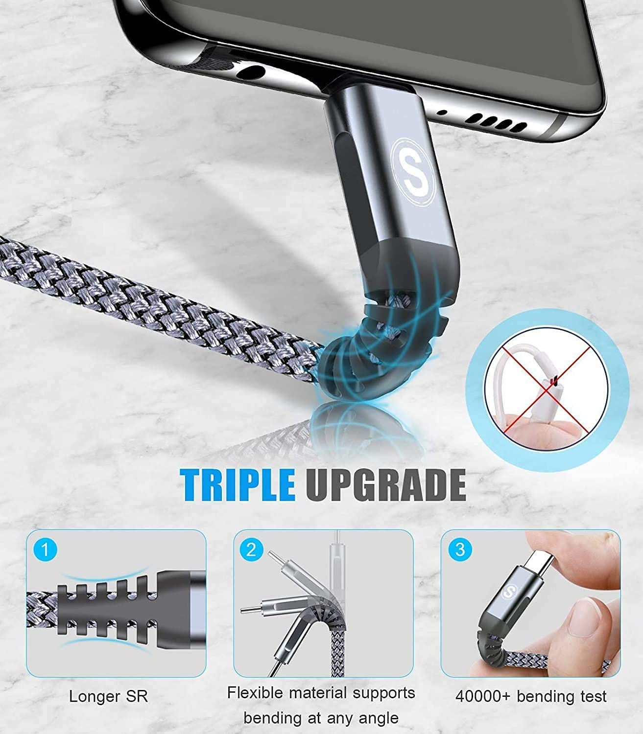 Foto 5 pulgar | Cable Cargador Usb Tipo C Sweguard [paquete De 3  2 M+2 M+1 M] Para Iphone 16 - Venta Internacional.