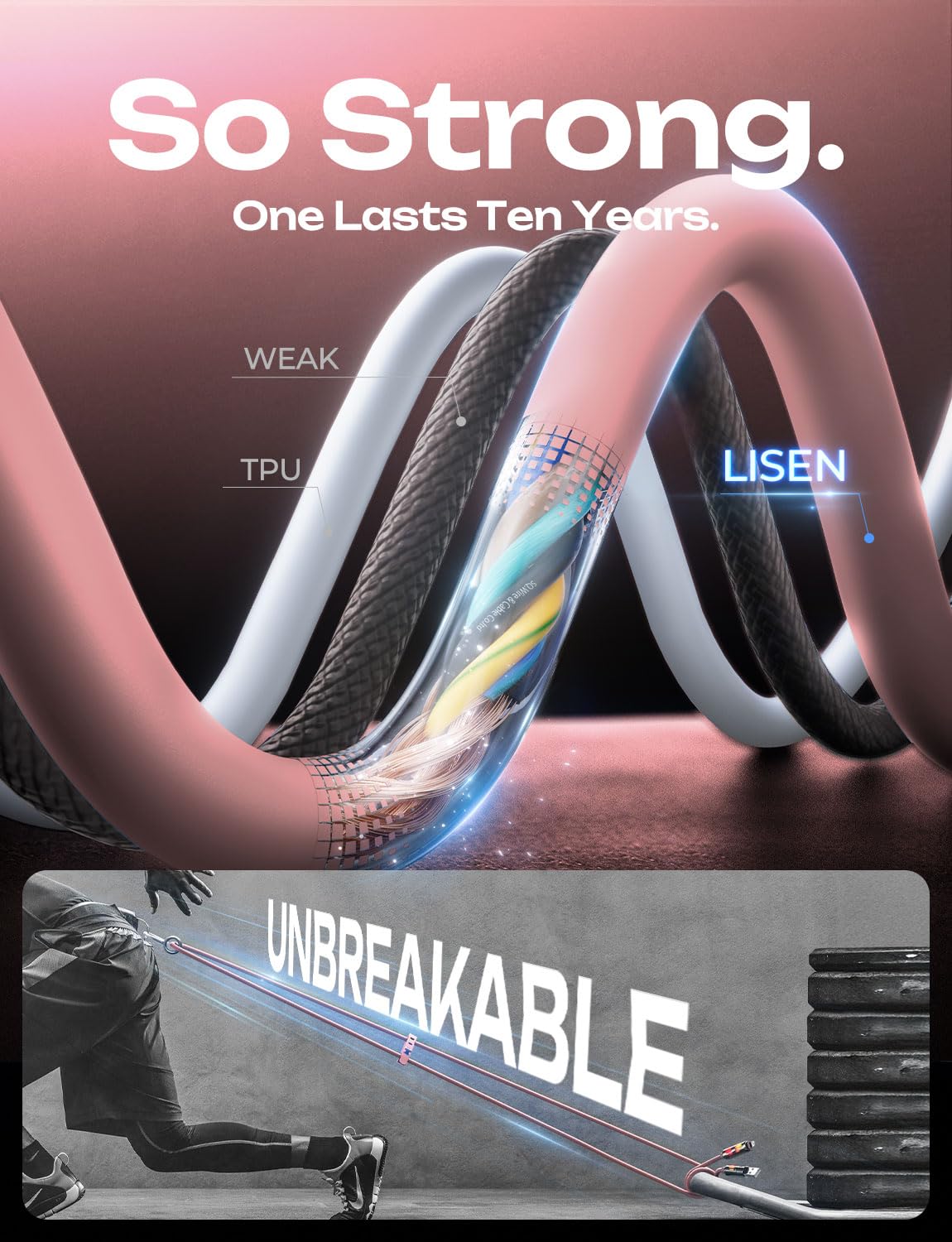 Foto 5 | Cable De Carga Lisen Rosa 240w Chubby Usb C 4 En 1 2m - Venta Internacional.