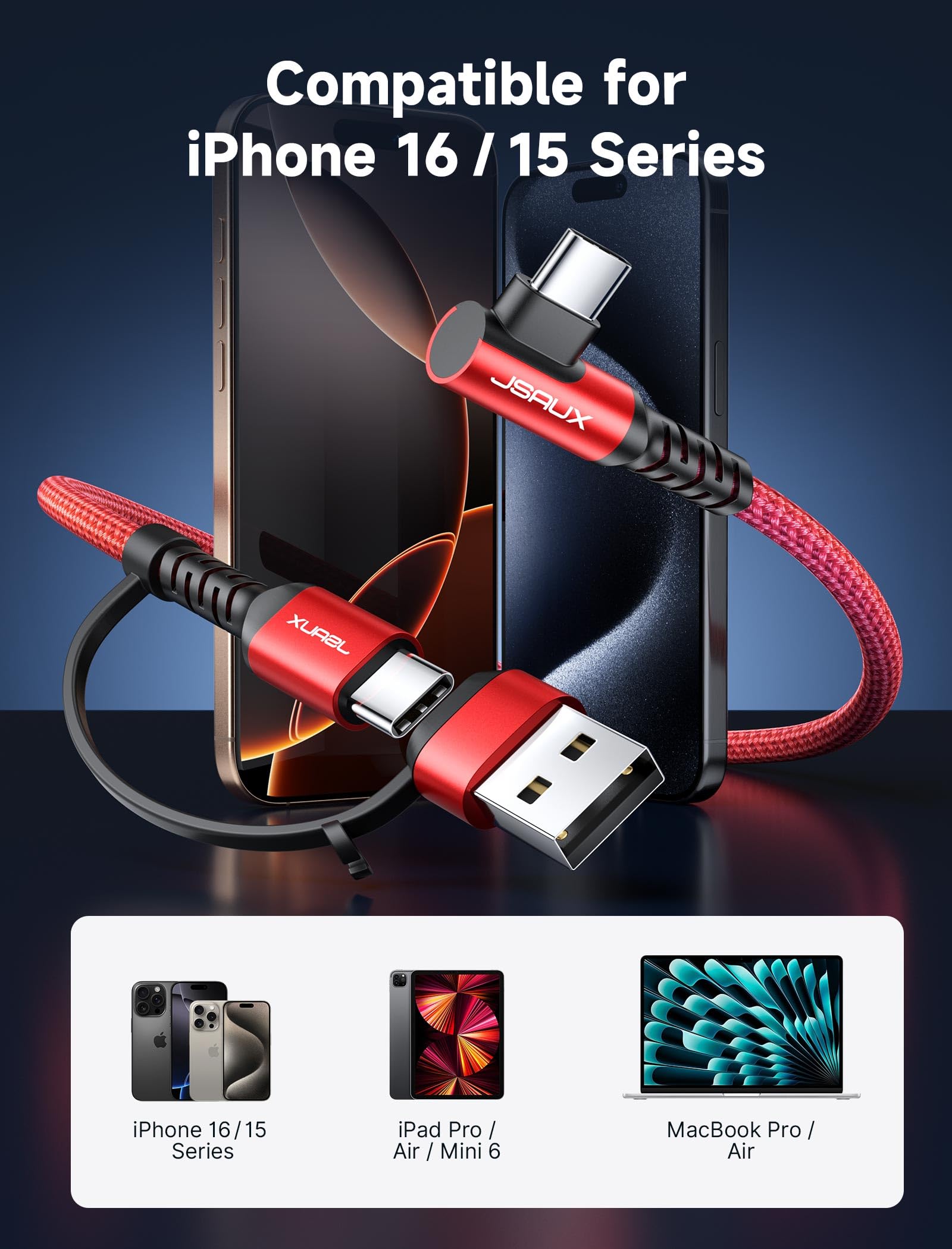 Foto 3 pulgar | Cable Usb C Jsaux 100 W [paquete De 2 M] Con Adaptador Usb A A C Rojo - Venta Internacional.