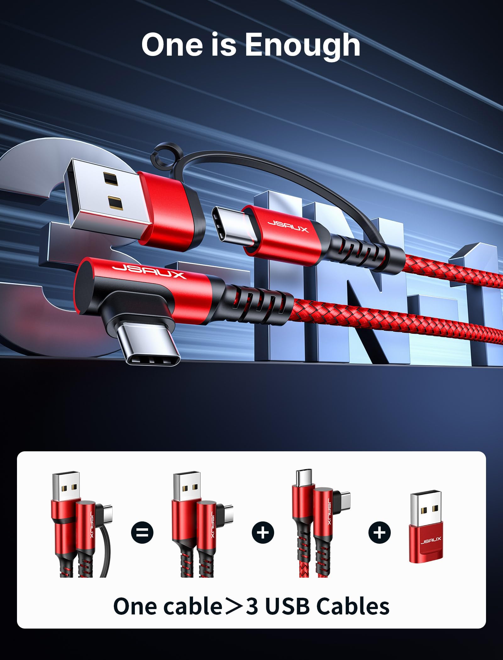 Foto 5 pulgar | Cable Usb C Jsaux 100 W [paquete De 2 M] Con Adaptador Usb A A C Rojo - Venta Internacional.