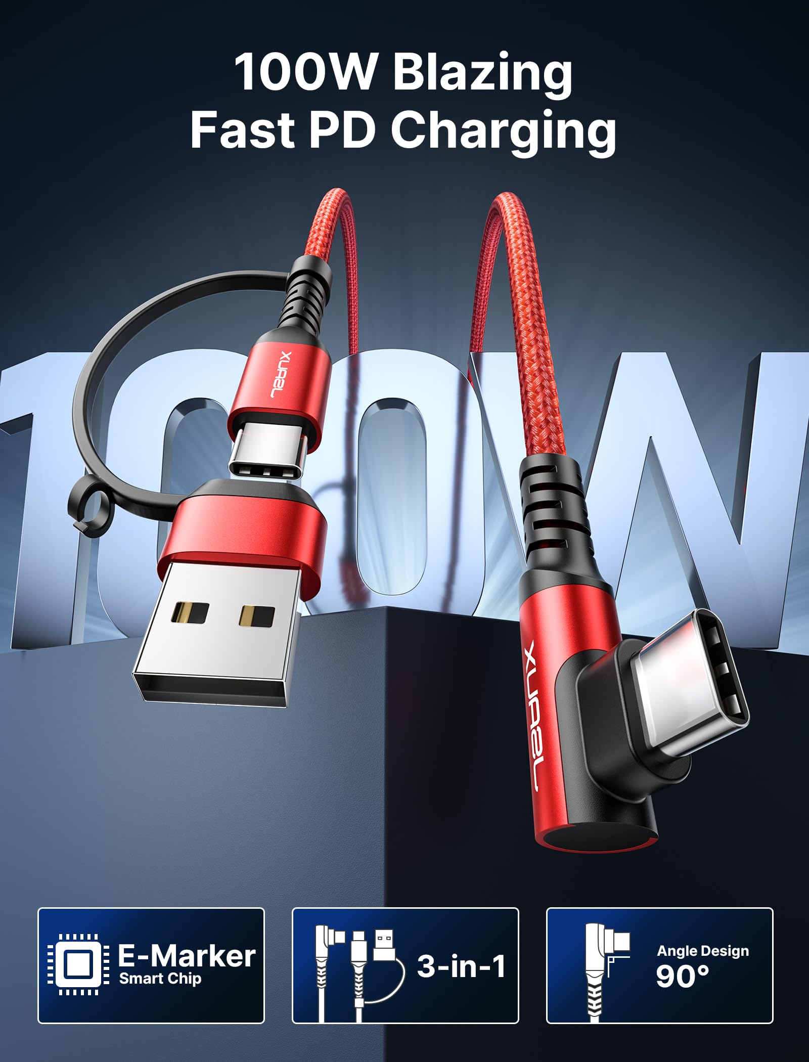 Foto 6 pulgar | Cable Usb C Jsaux 100 W [paquete De 2 M] Con Adaptador Usb A A C Rojo - Venta Internacional.