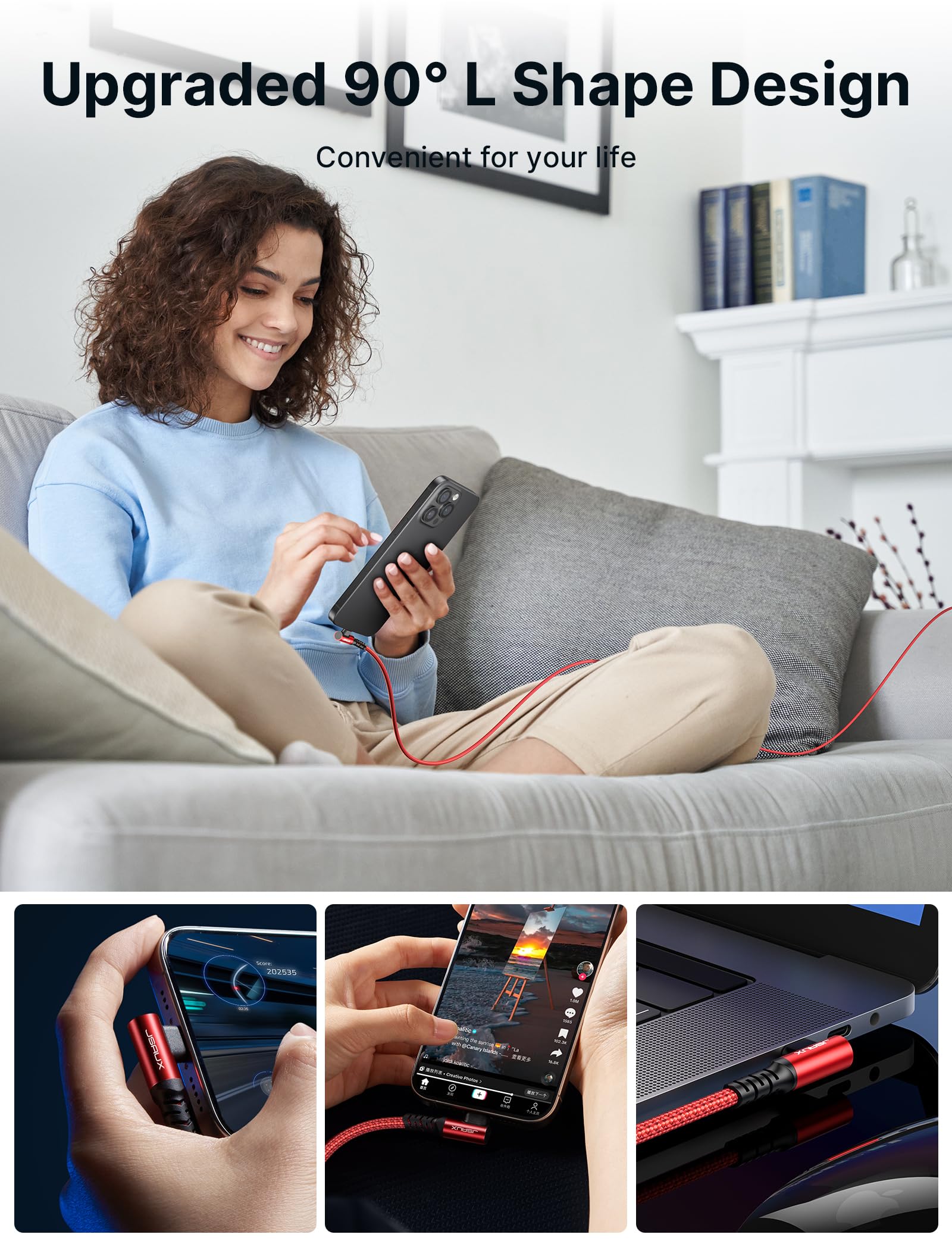 Foto 7 | Cable Usb C Jsaux 100 W [paquete De 2 M] Con Adaptador Usb A A C Rojo - Venta Internacional.