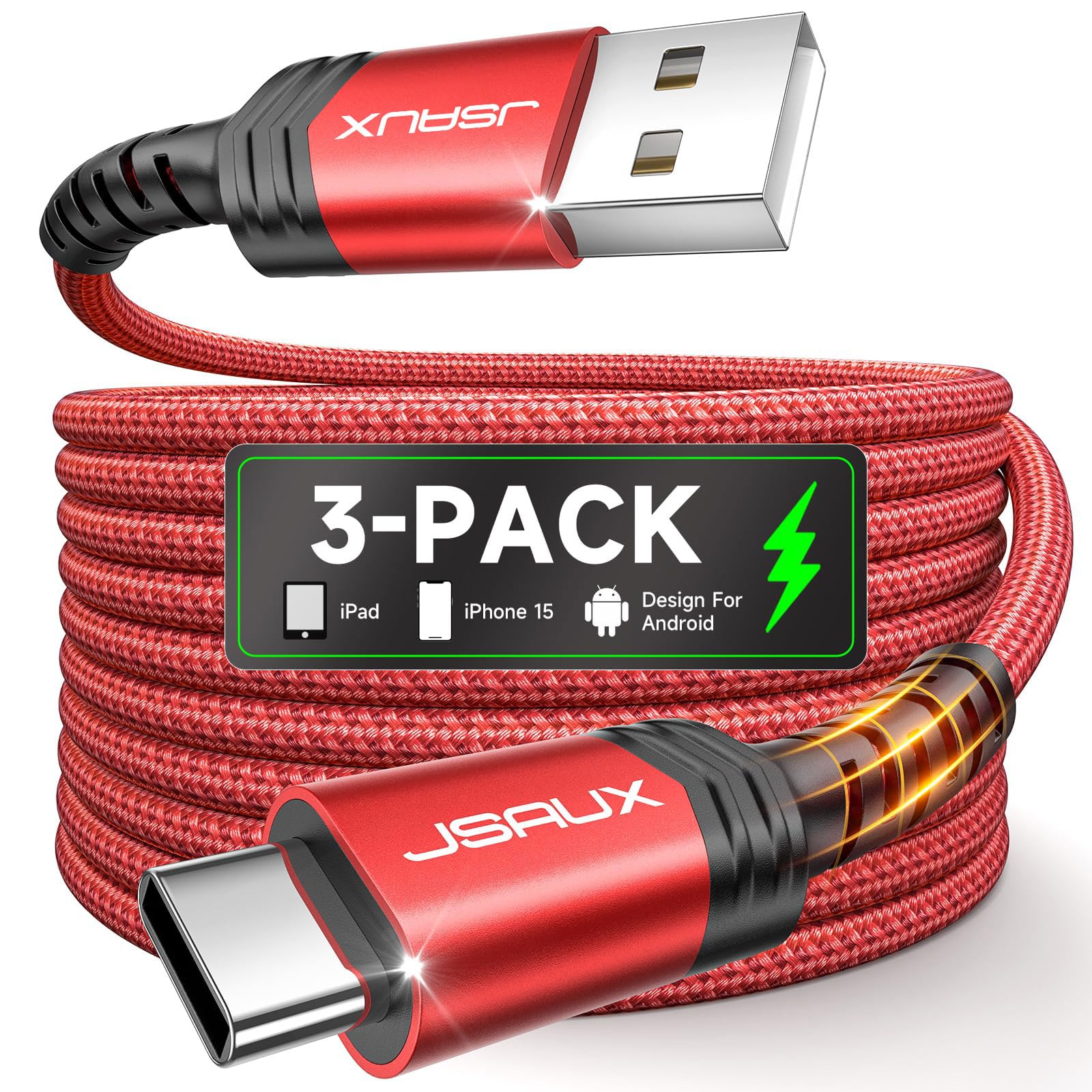 Foto 2 pulgar | Cable Usb C Jsaux [paquete De 3 M] De Carga Rápida Para Iphone Samsung - Venta Internacional.