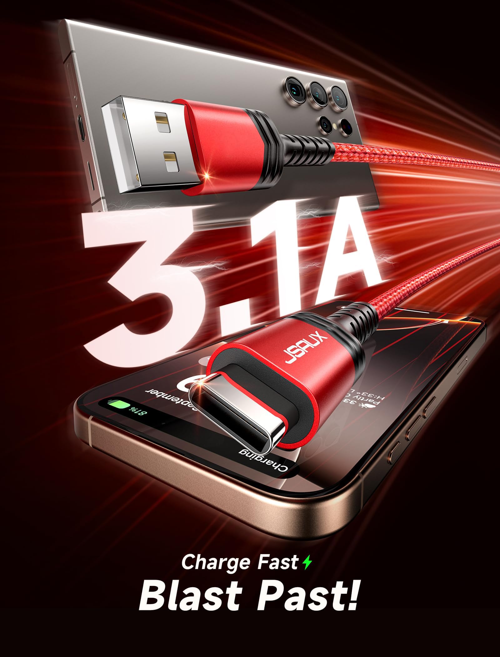 Foto 3 | Cable Usb C Jsaux [paquete De 3 M] De Carga Rápida Para Iphone Samsung - Venta Internacional.