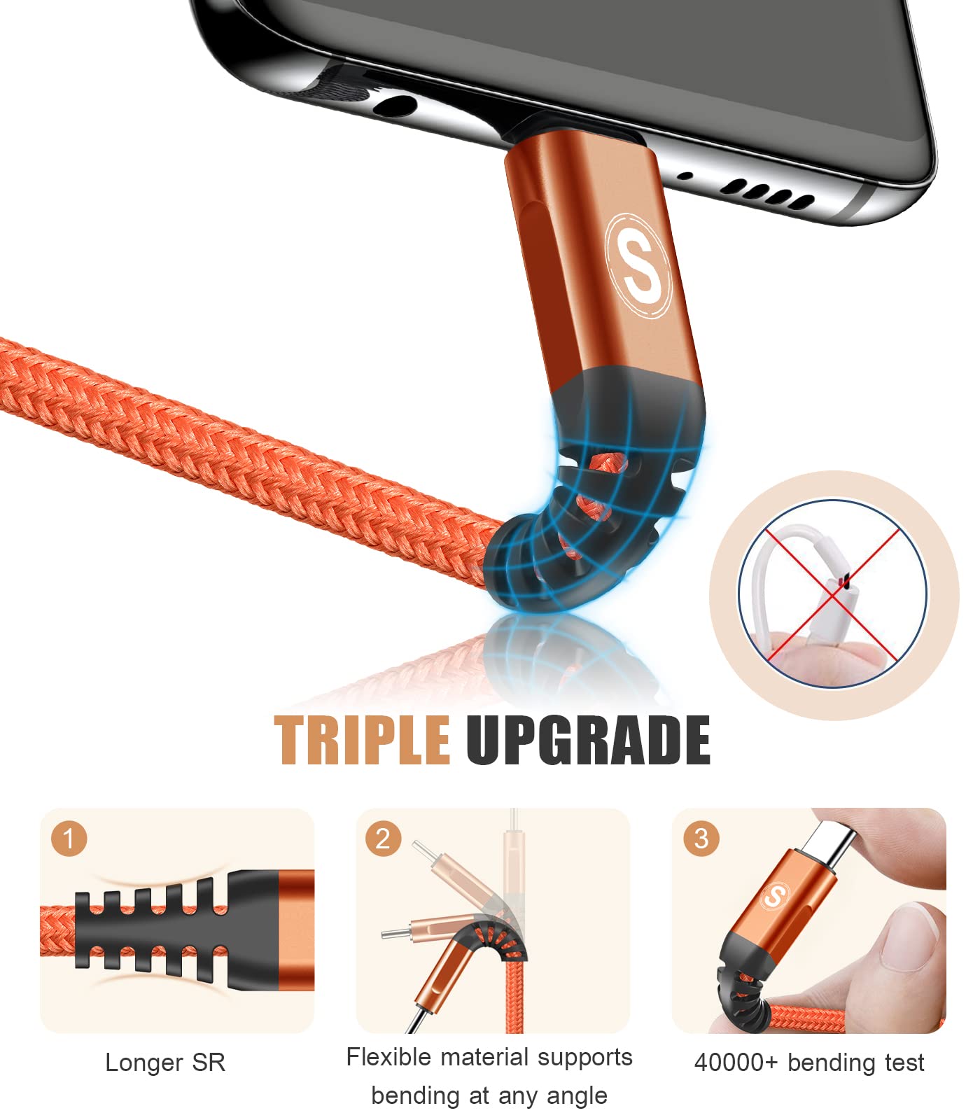 Foto 6 pulgar | Cable Usb Tipo C Sweguard Fast Charging 3.1 A [paquete De 2  3 M] Naranja - Venta Internacional.