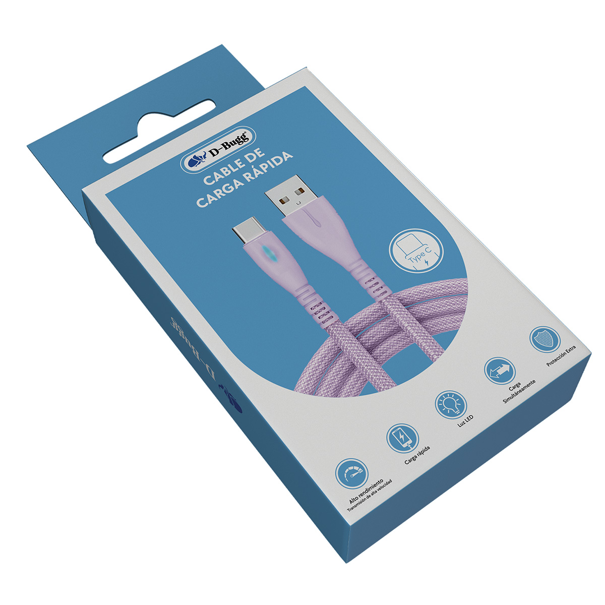 Foto 4 pulgar | Cable Tipo Usb A Tipo C  Carga Rápida Indicador Led 1.2 M Color Lila
