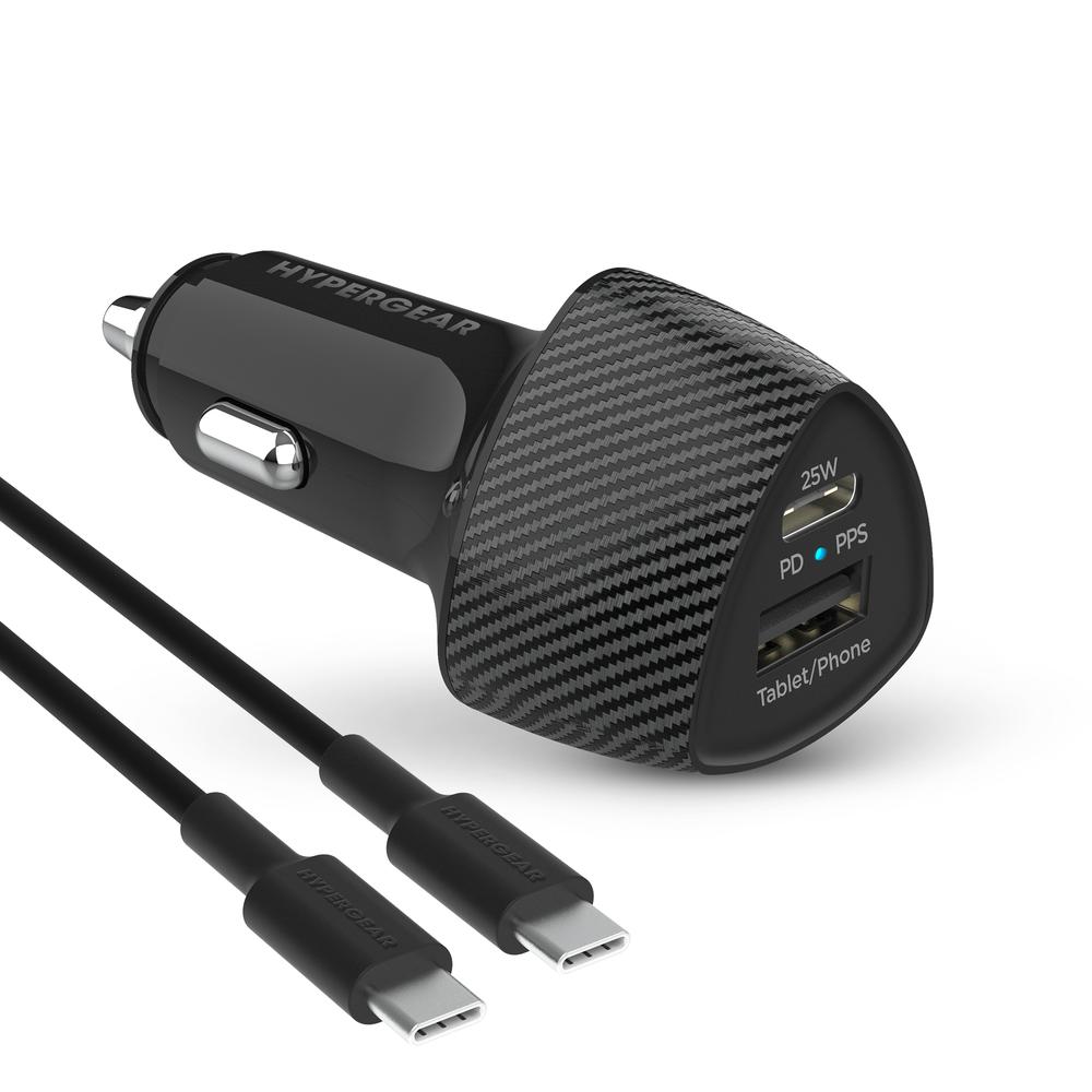 Cargador de Auto Hypergear 25w con Entrada Usb A y C más Cable Usb C a Usb C 1.2m