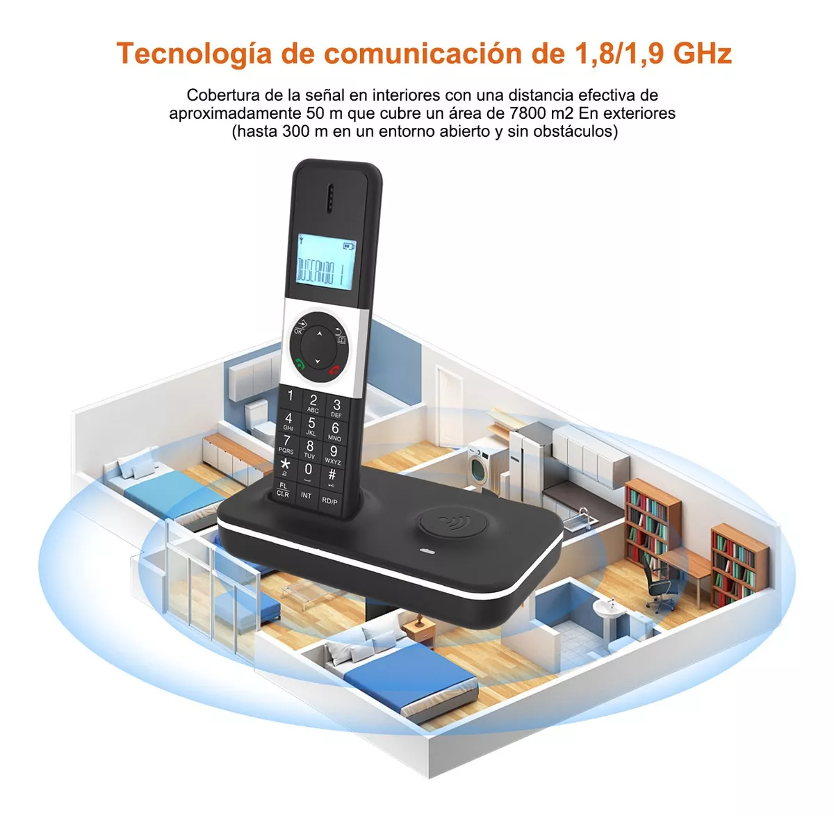 Foto 4 pulgar | Teléfono Fijo Inalámbrico Eo Safe Imports ESI-8619 color Negro con Contestador Automático