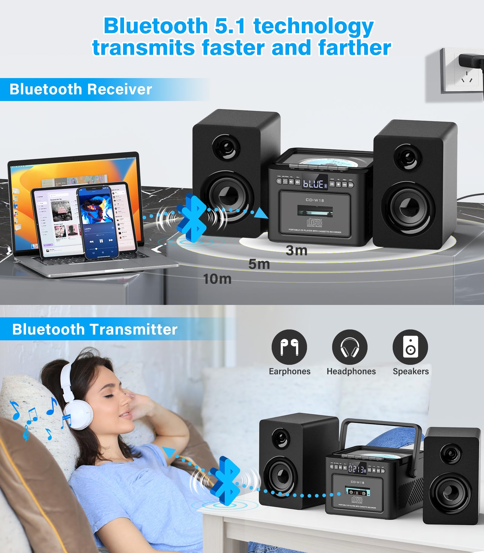 Foto 5 | Sistema Estéreo Greadio Con Reproductor De Cd/casetes Boombox De 40 W - Venta Internacional.