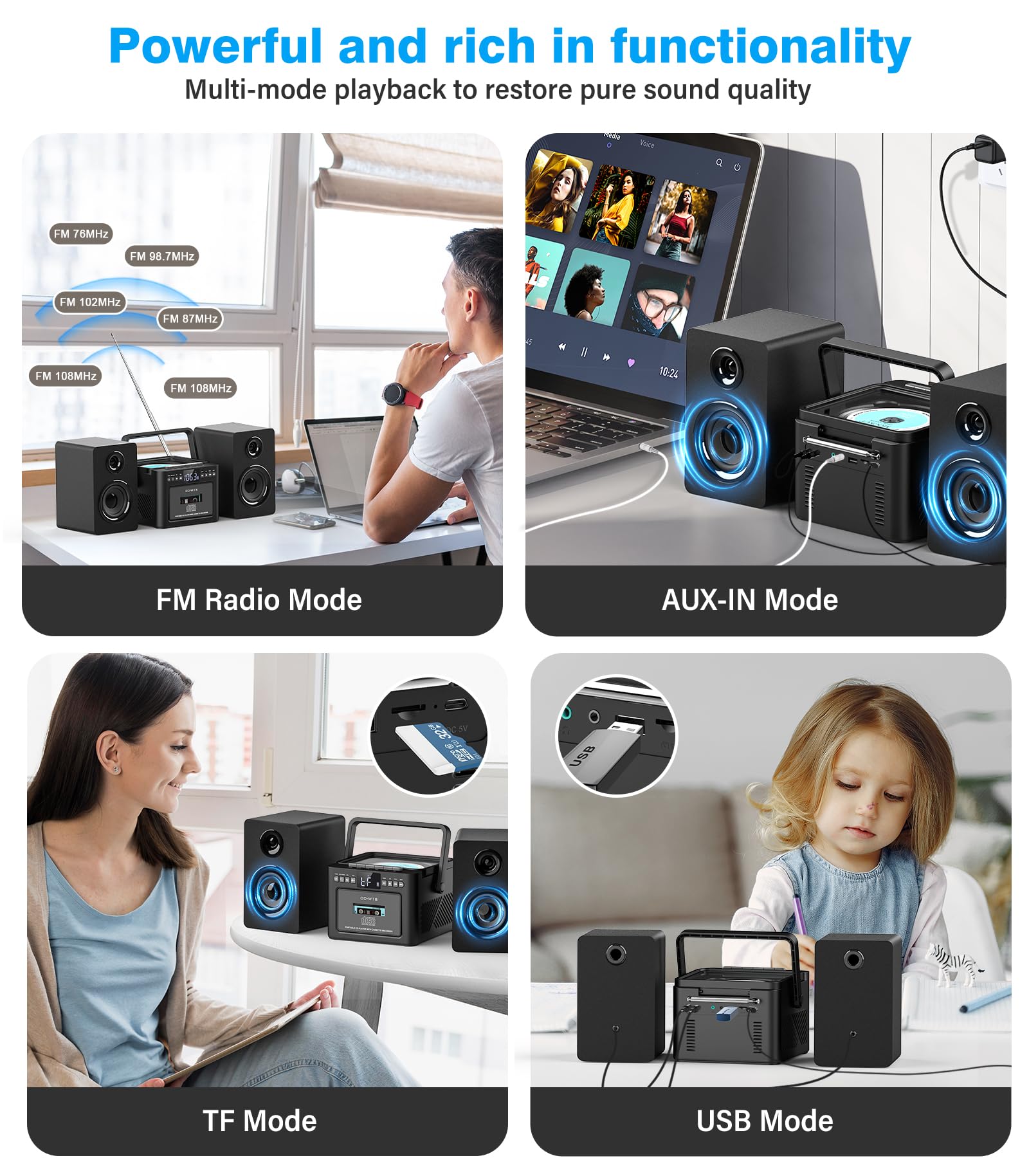 Foto 7 pulgar | Sistema Estéreo Greadio Con Reproductor De Cd/casetes Boombox De 40 W - Venta Internacional.